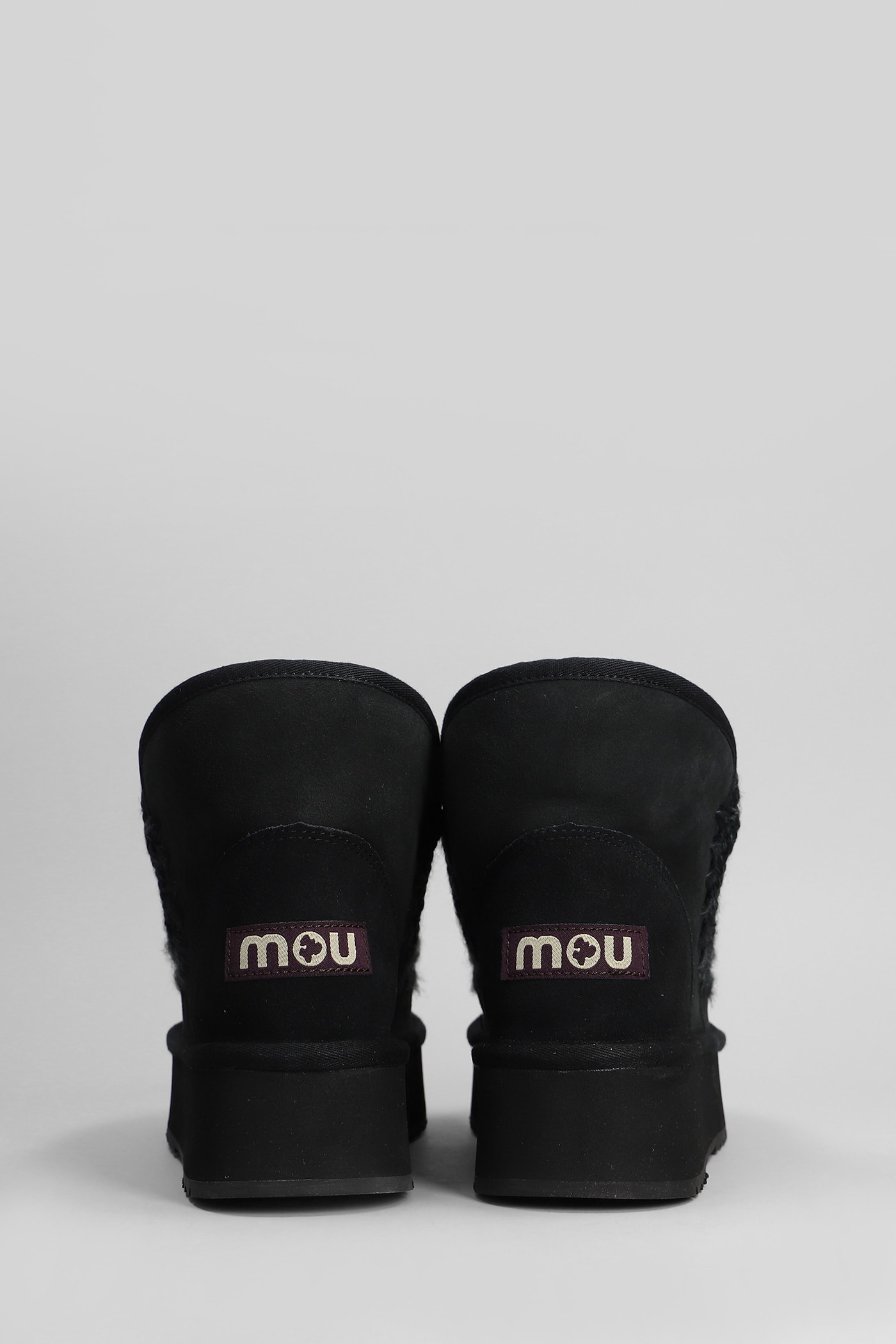 MOU MINI ESKIMO PLATFORM HIGH HEELS ANKLE BOOTS IN BLACK SUEDE