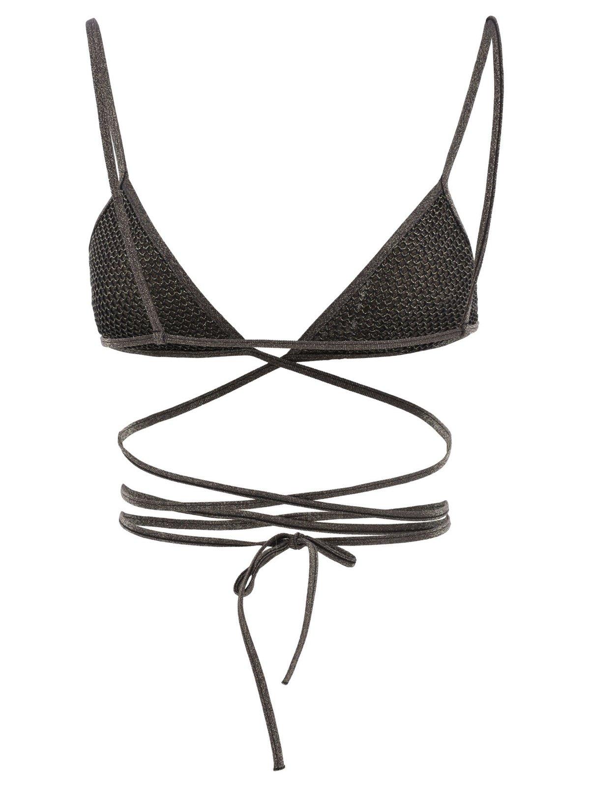 Shop Palm Angels Spaghetti Strap Criss-cross Bikini Top In Nero/oro