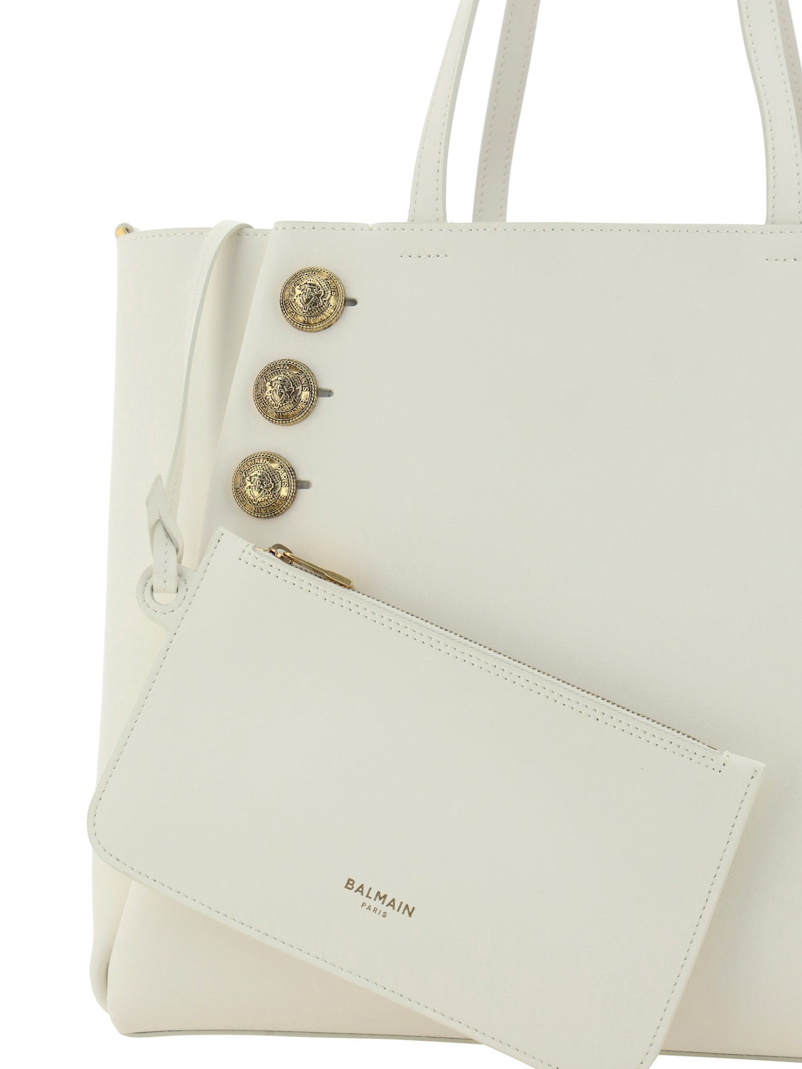 Shop Balmain Emblème Shoulder Bag In Creme