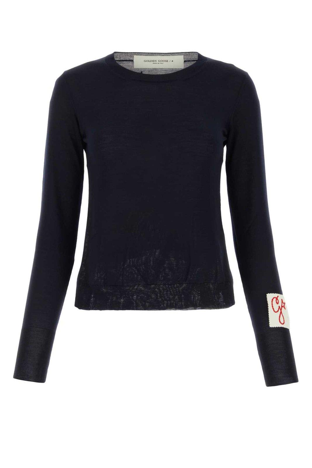 Shop Golden Goose Logo Patch Knit Jumper In Blue