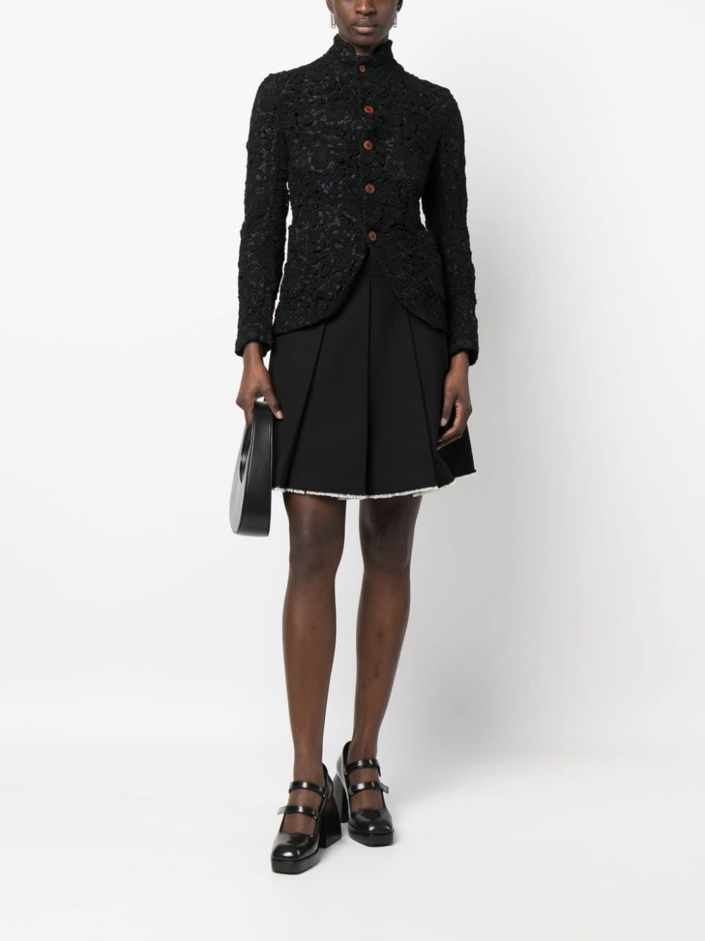Comme Des Garçons Floral-embroidered Button-up Jacket In Black