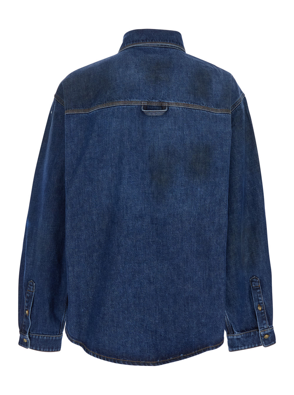 Shop Erl Blue Shirt With Pointed Collar And Logo Patch On The Front In Denim Man