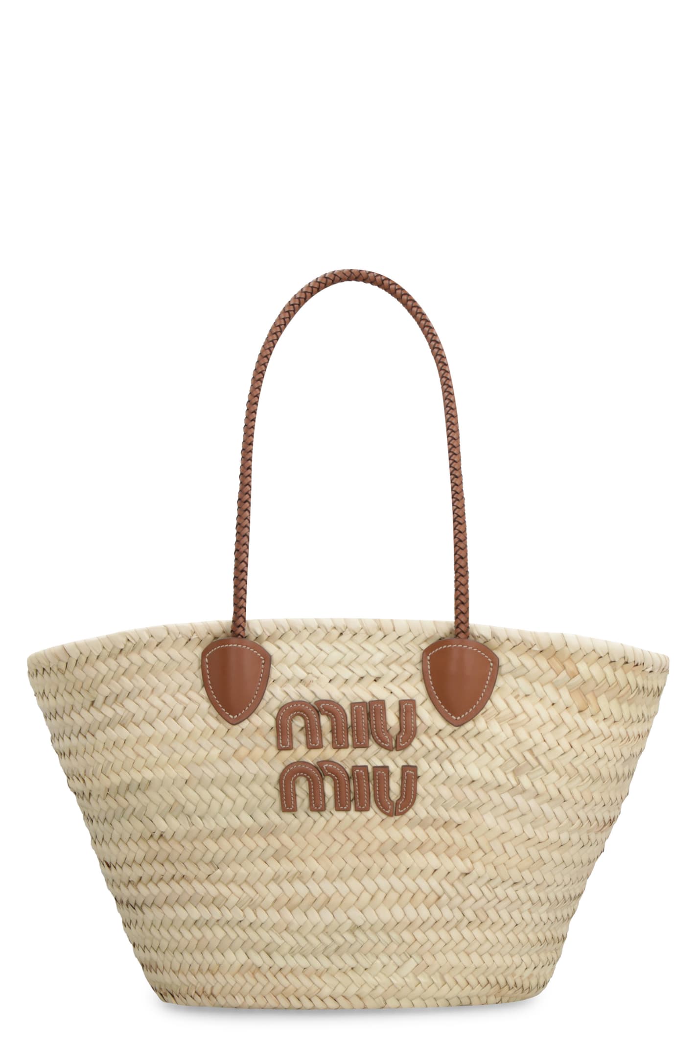 Miu Miu Raffia Tote Bag In Brown