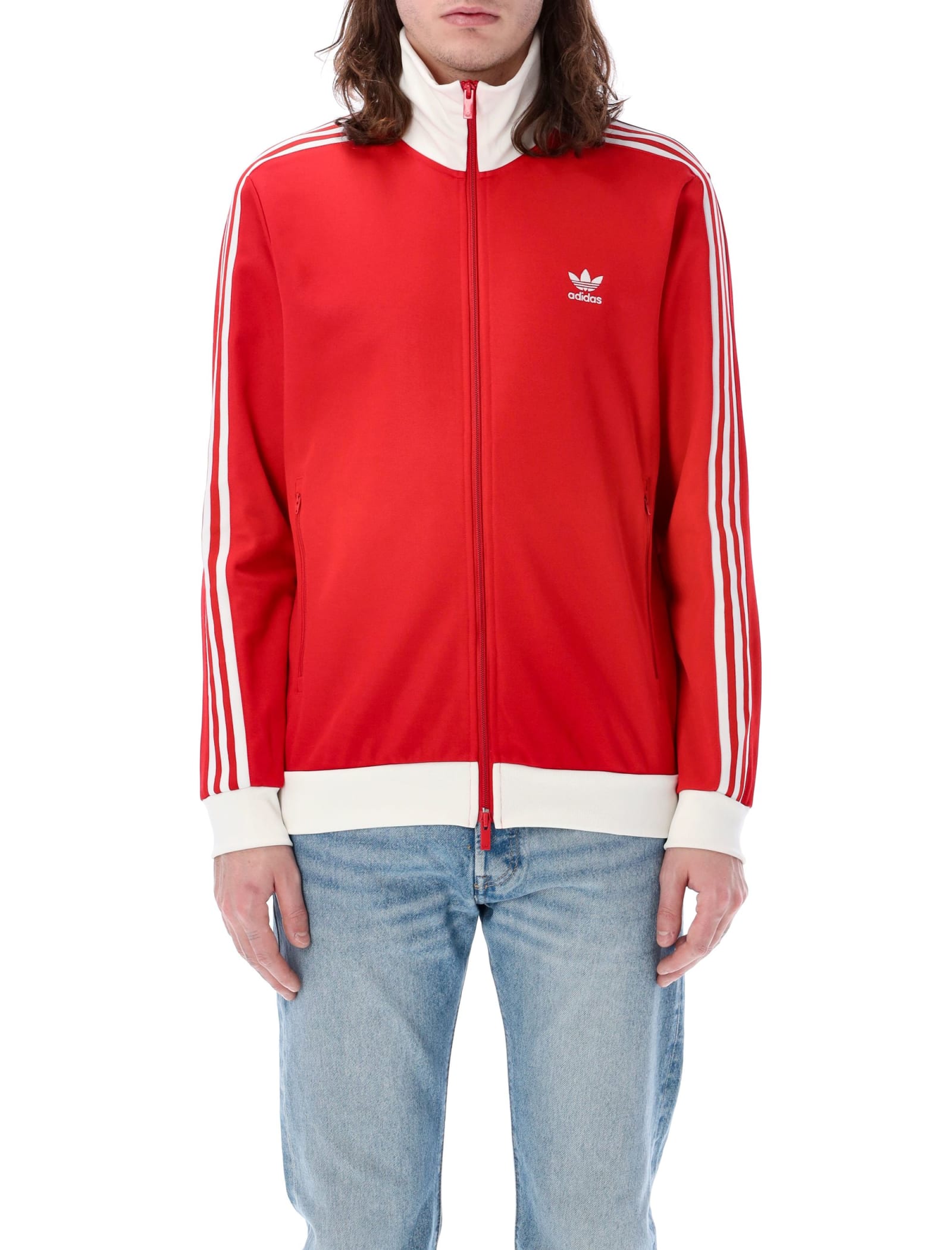 Adidas Originals Logo-detail Zip-up Sweatshirt In Red
