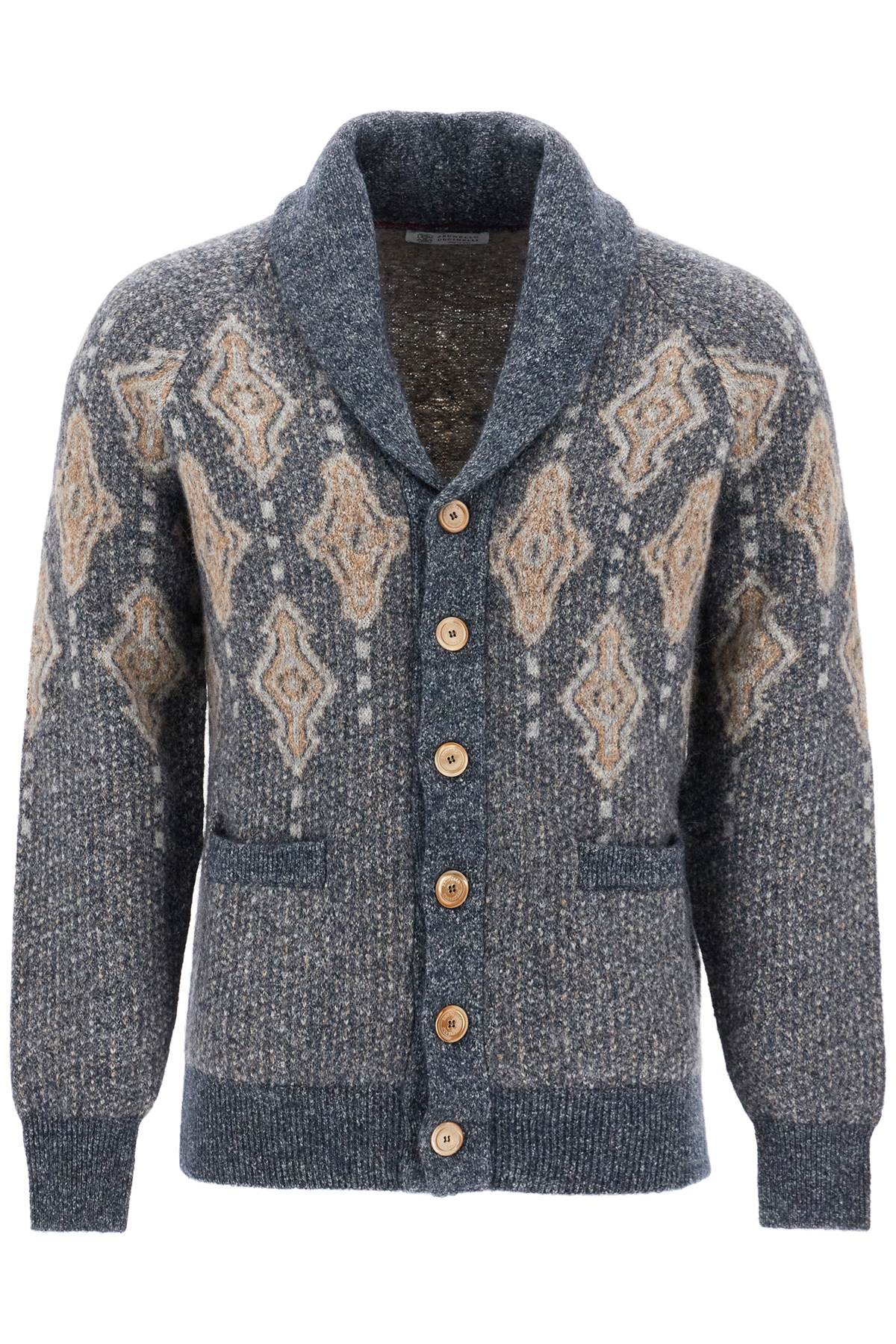 Shop Brunello Cucinelli Geometric Jacquard Pattern In Blu+grigio+cammello (blue)