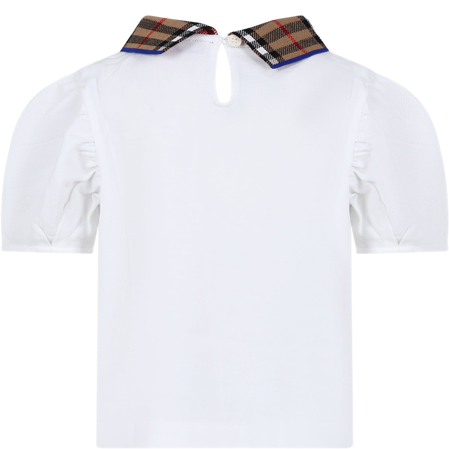 Shop Burberry White T-shirt For Girl With Vintage Check On The Collar