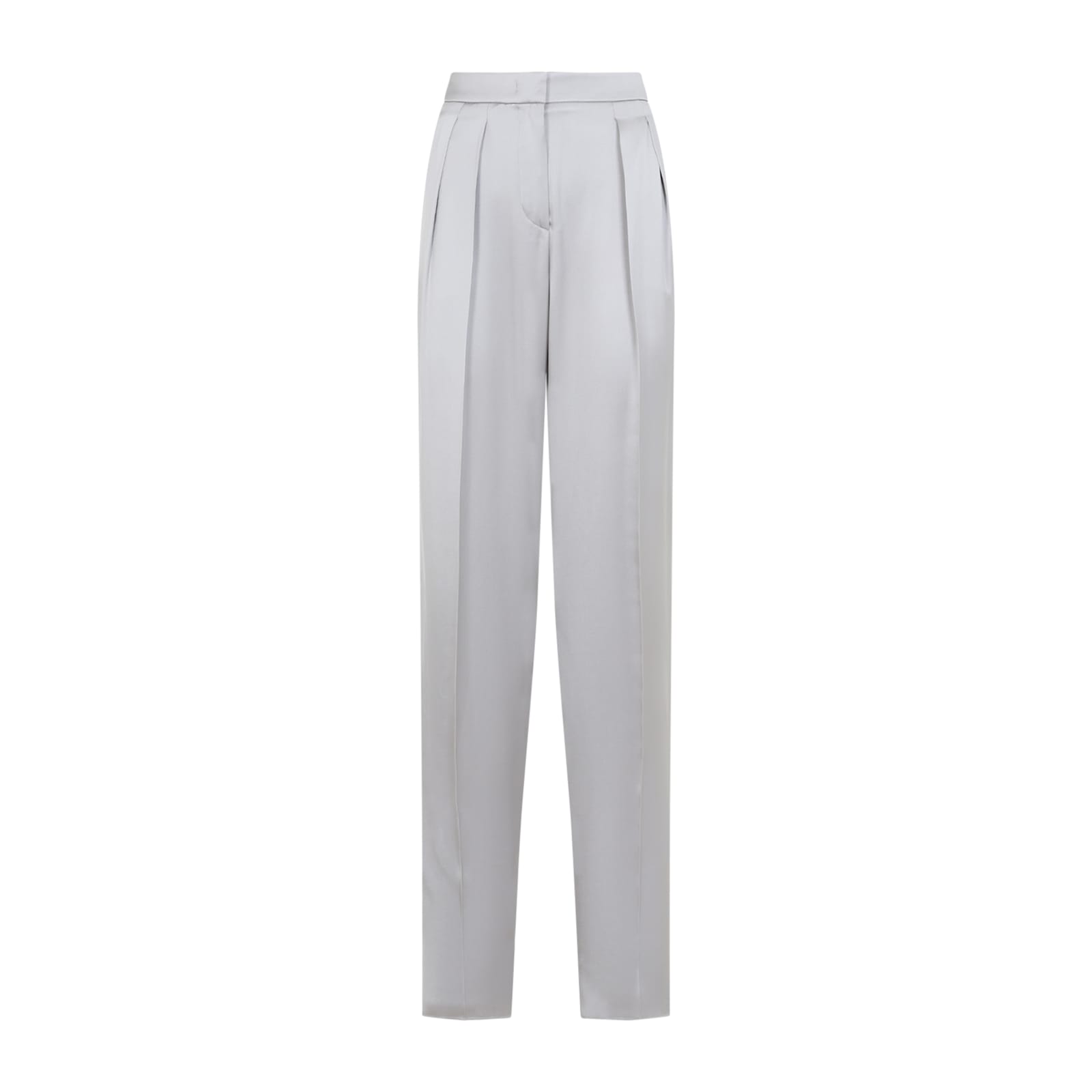 Giorgio Armani Grey Silk Satin Trousers With Double Pleats In Stone