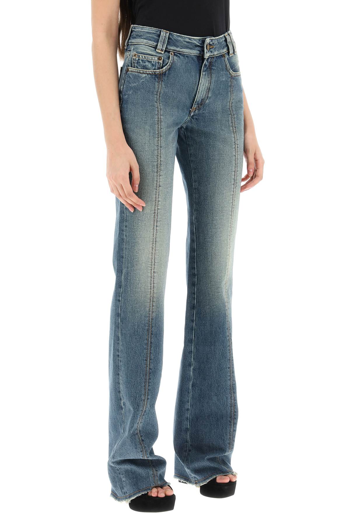 Shop Alessandra Rich Flared Jeans With Crystal Rose In Blue (blue)