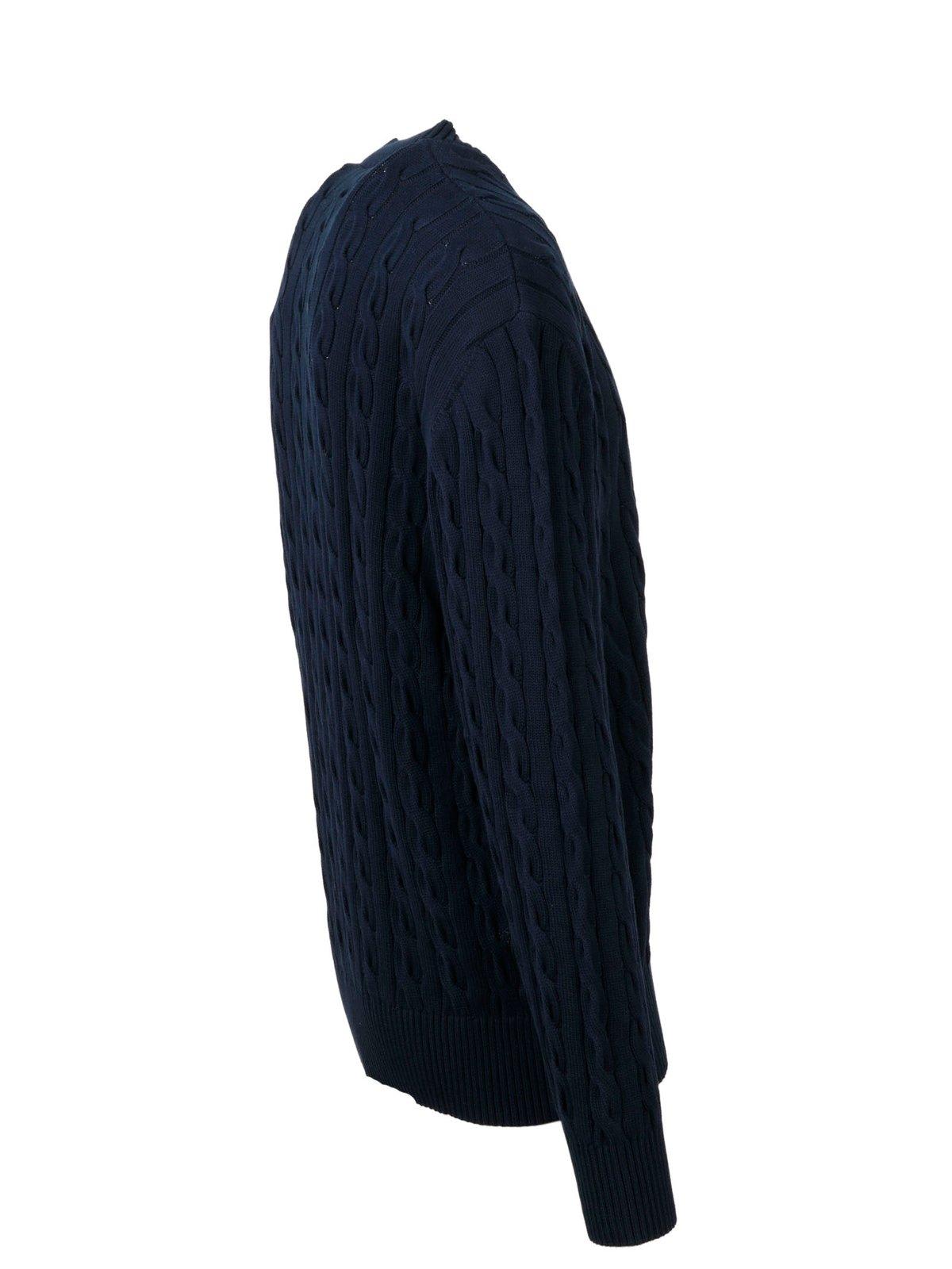 Shop Palm Angels Pirate Bear Cable Knit Sweater In Blue