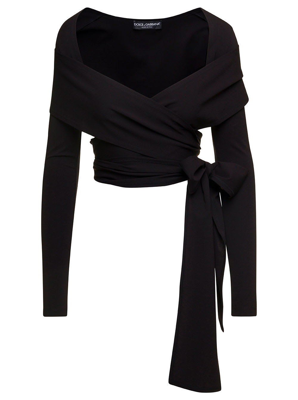 Shop Dolce & Gabbana Black Tied-up Top With Sweetheart Neckline In Viscose Blend Woman