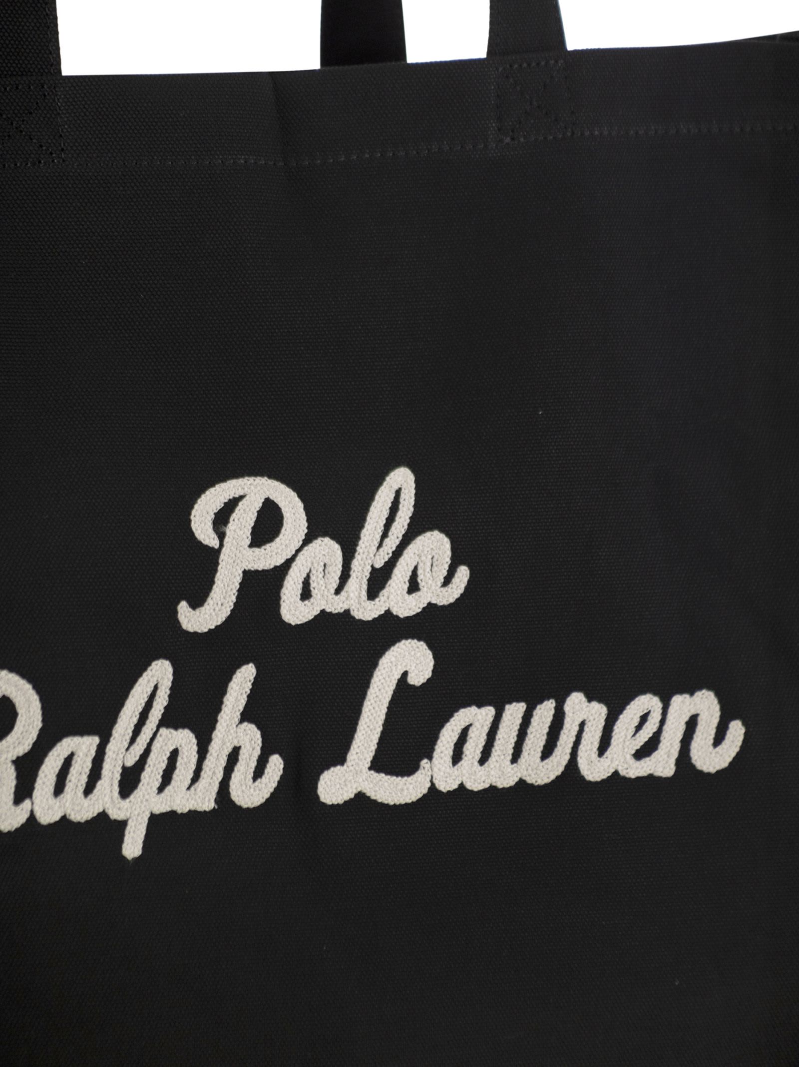 Polo Ralph Lauren Embroidered-logo Tote Bag In Black
