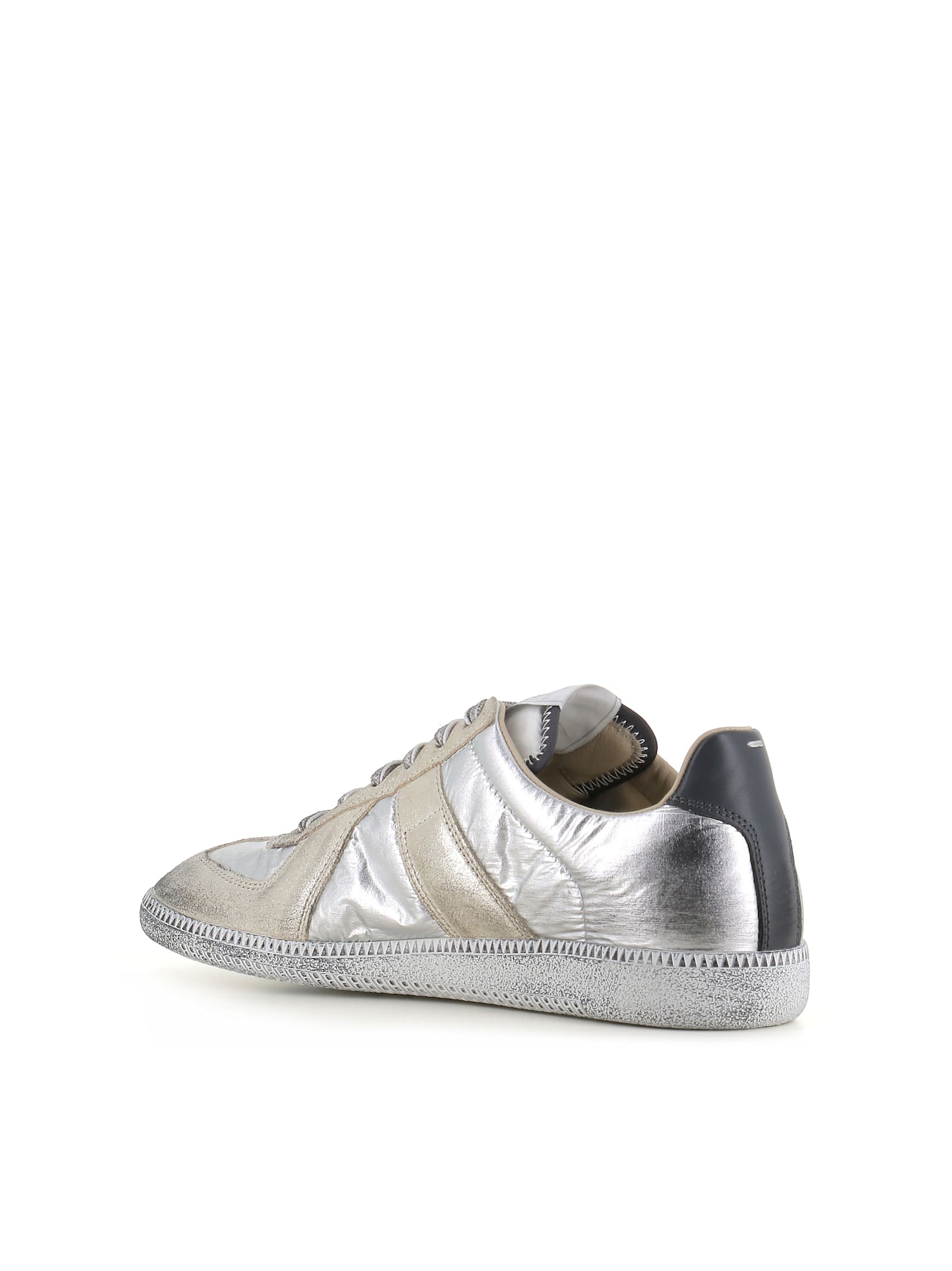 Maison Margiela Gold-tone Paneled Sneakers With Lace-up Fastening In Silver