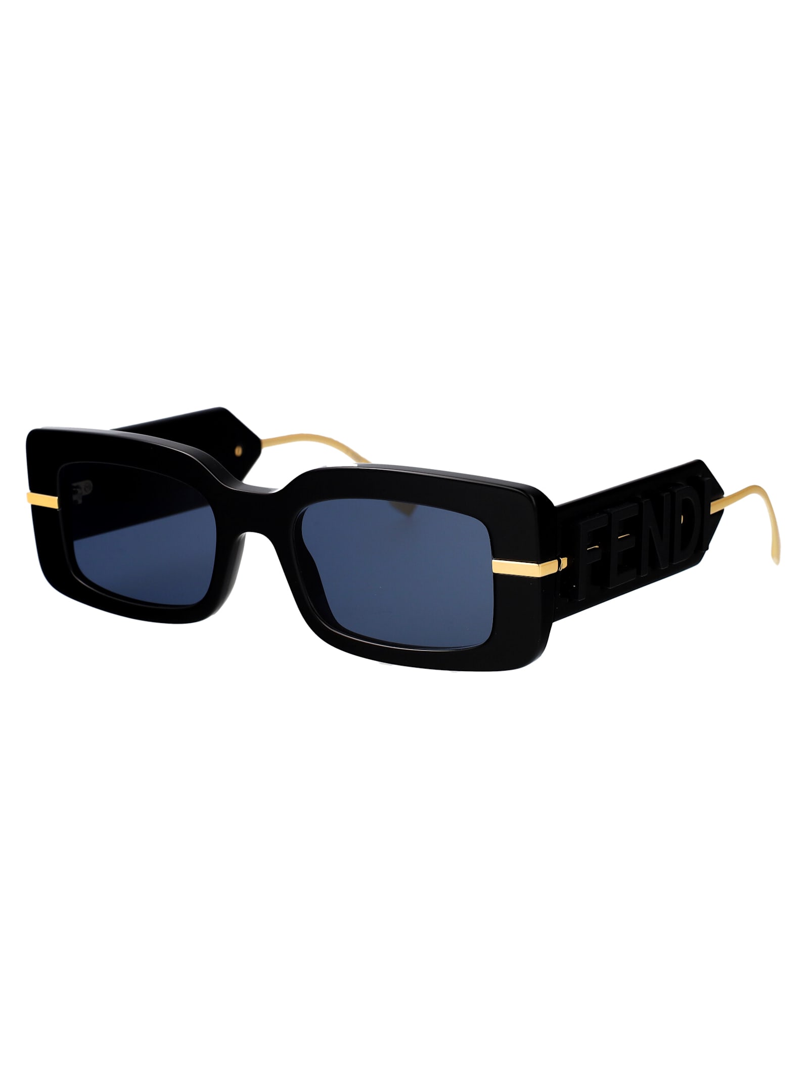 Shop Fendi Graphy Sunglasses In 01v Shiny Black / Blue