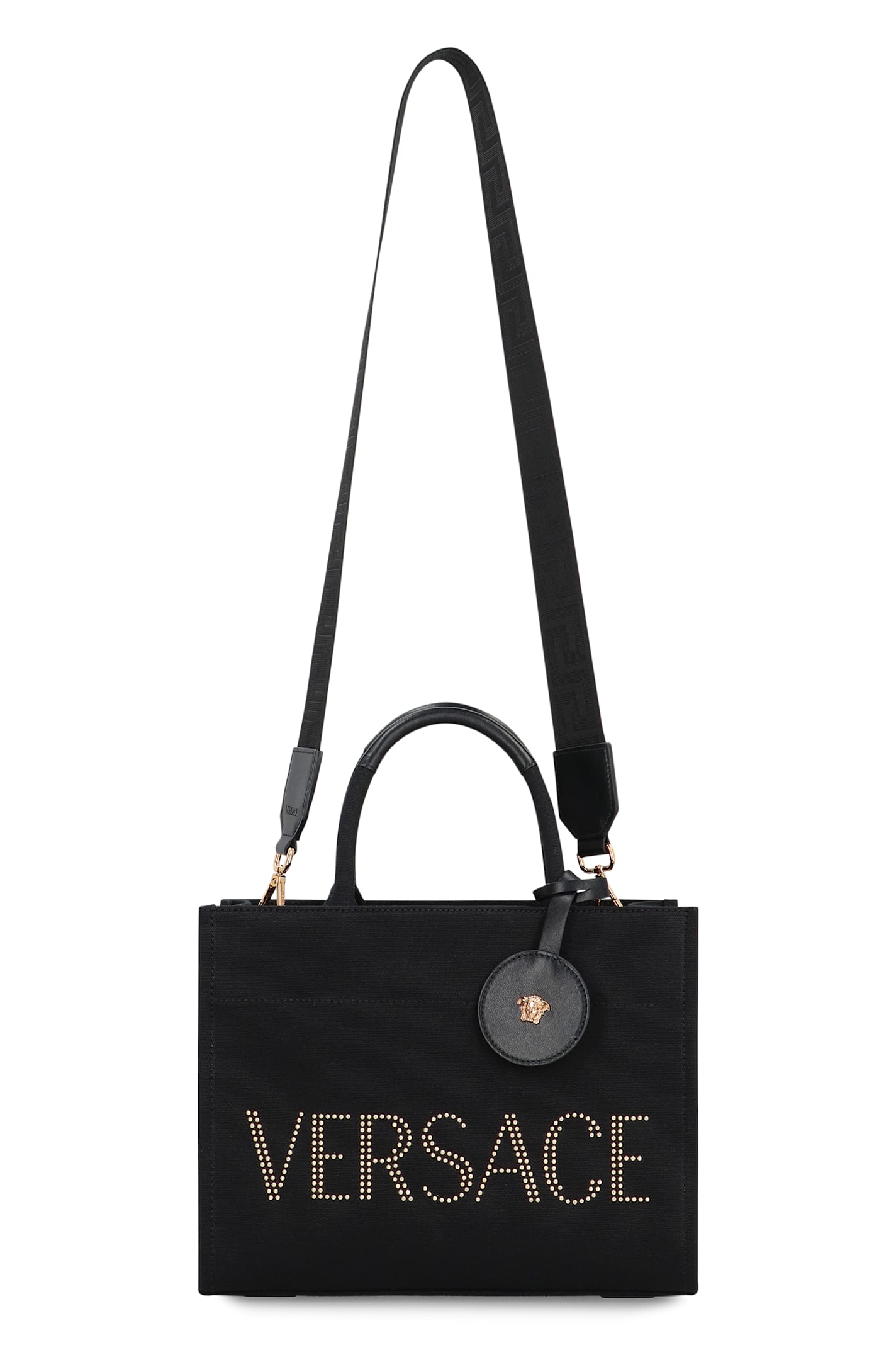 Versace Small Canvas Tote Bag In Black