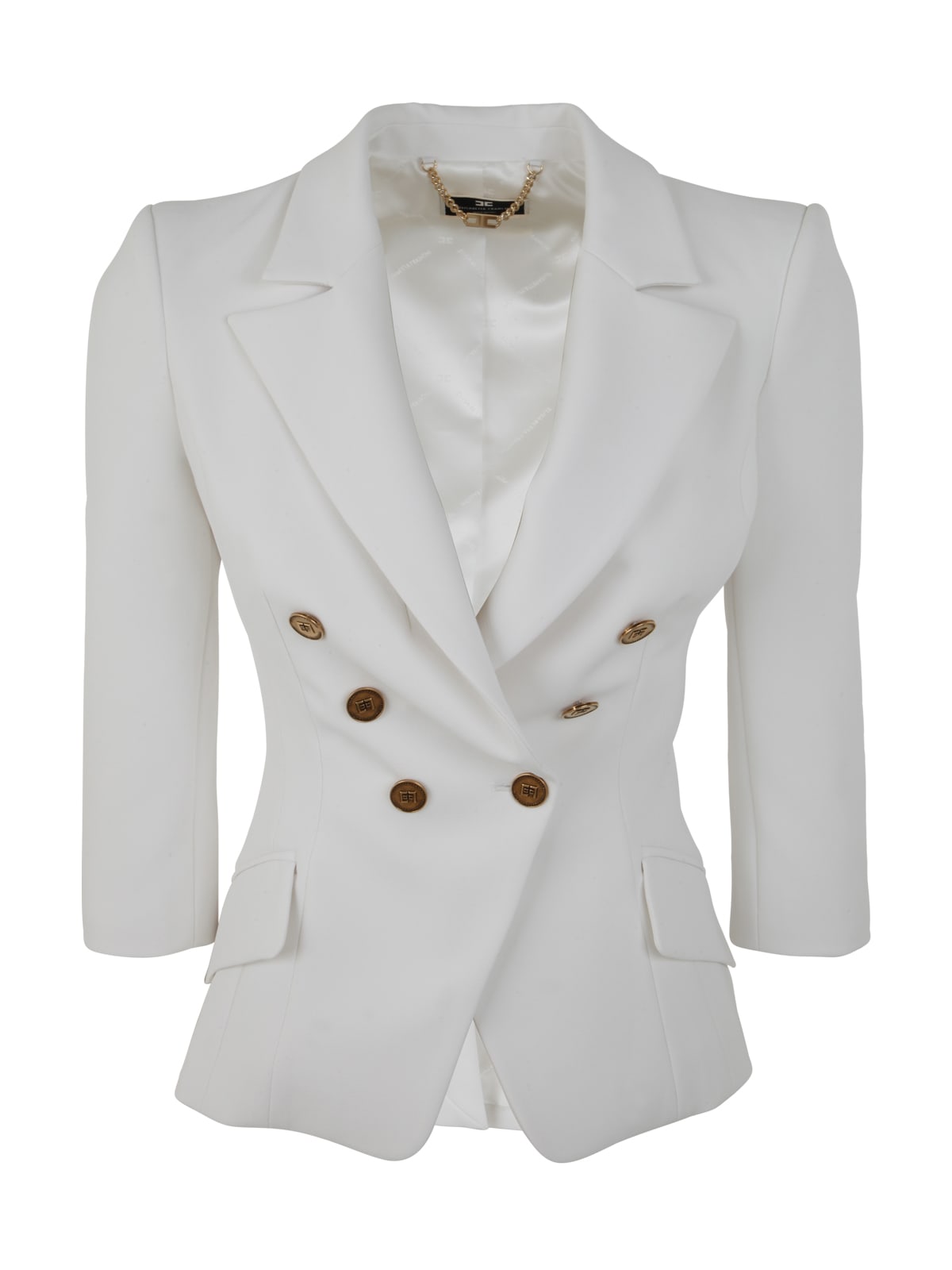 Elisabetta Franchi Batwing Open Neck Ribbed Knit Pull In Ivory