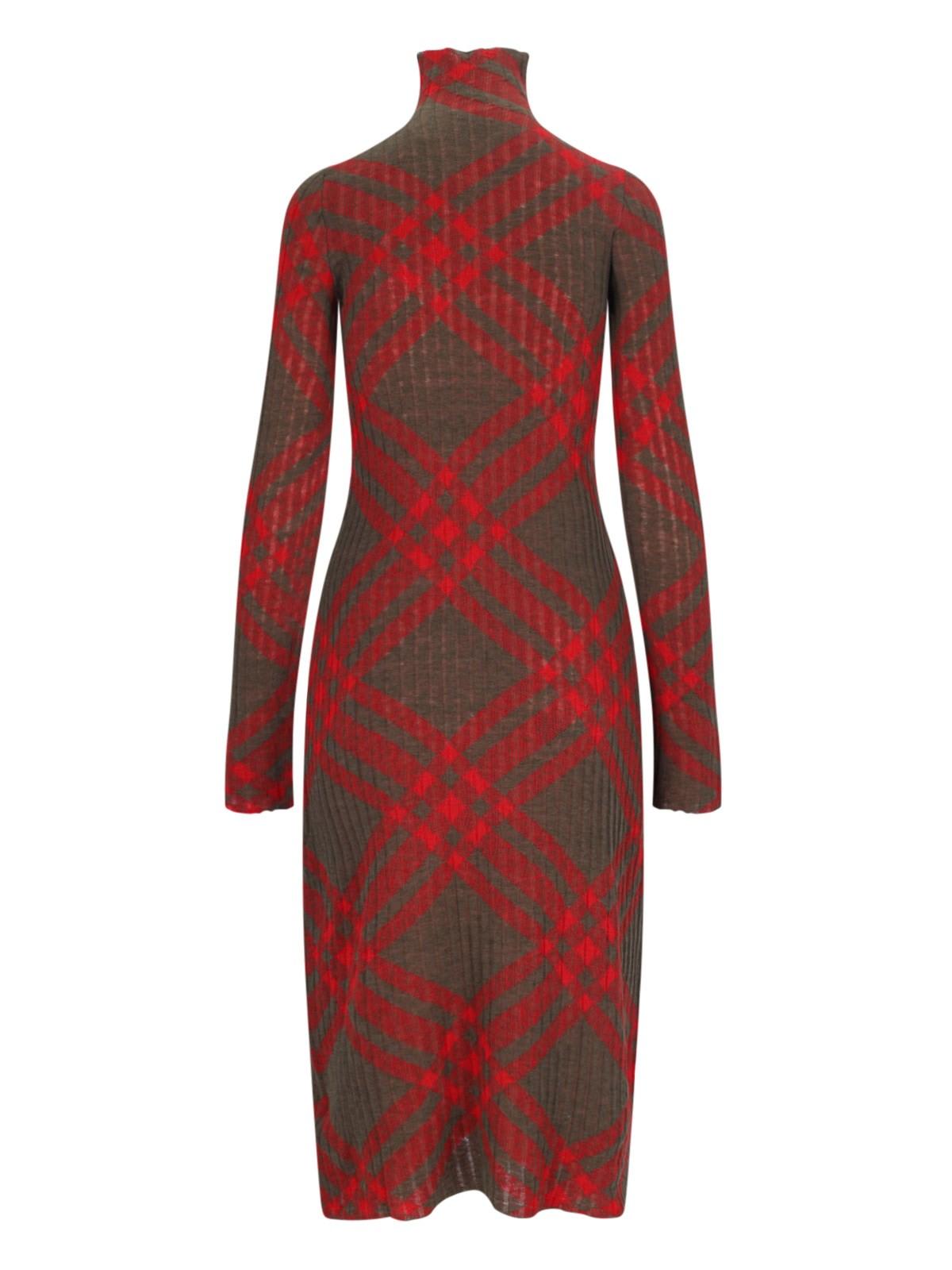 Shop Burberry Check Midi Dress In Red