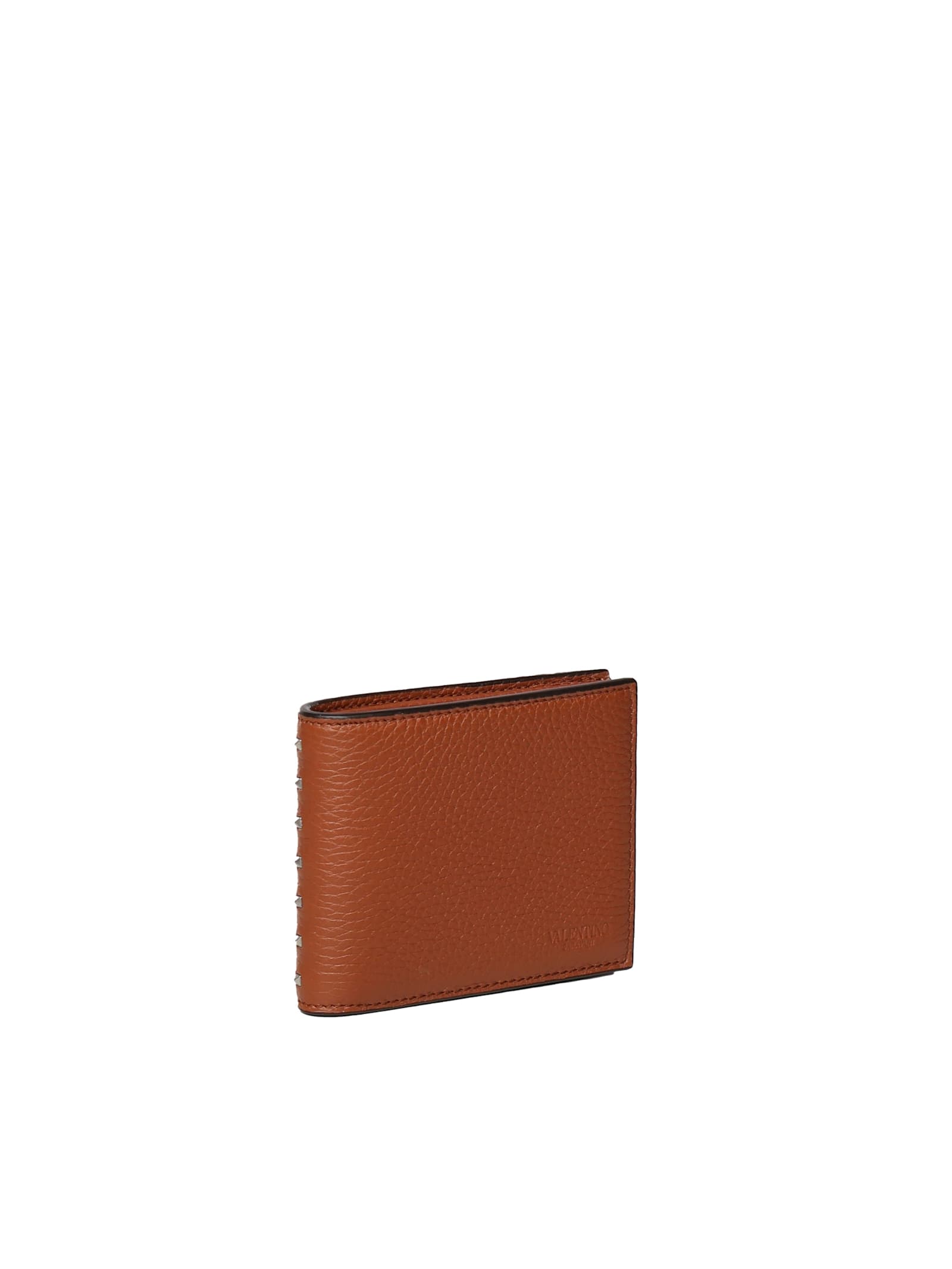 Valentino Rockstud Wallet In Garnet Calfskin In Brown