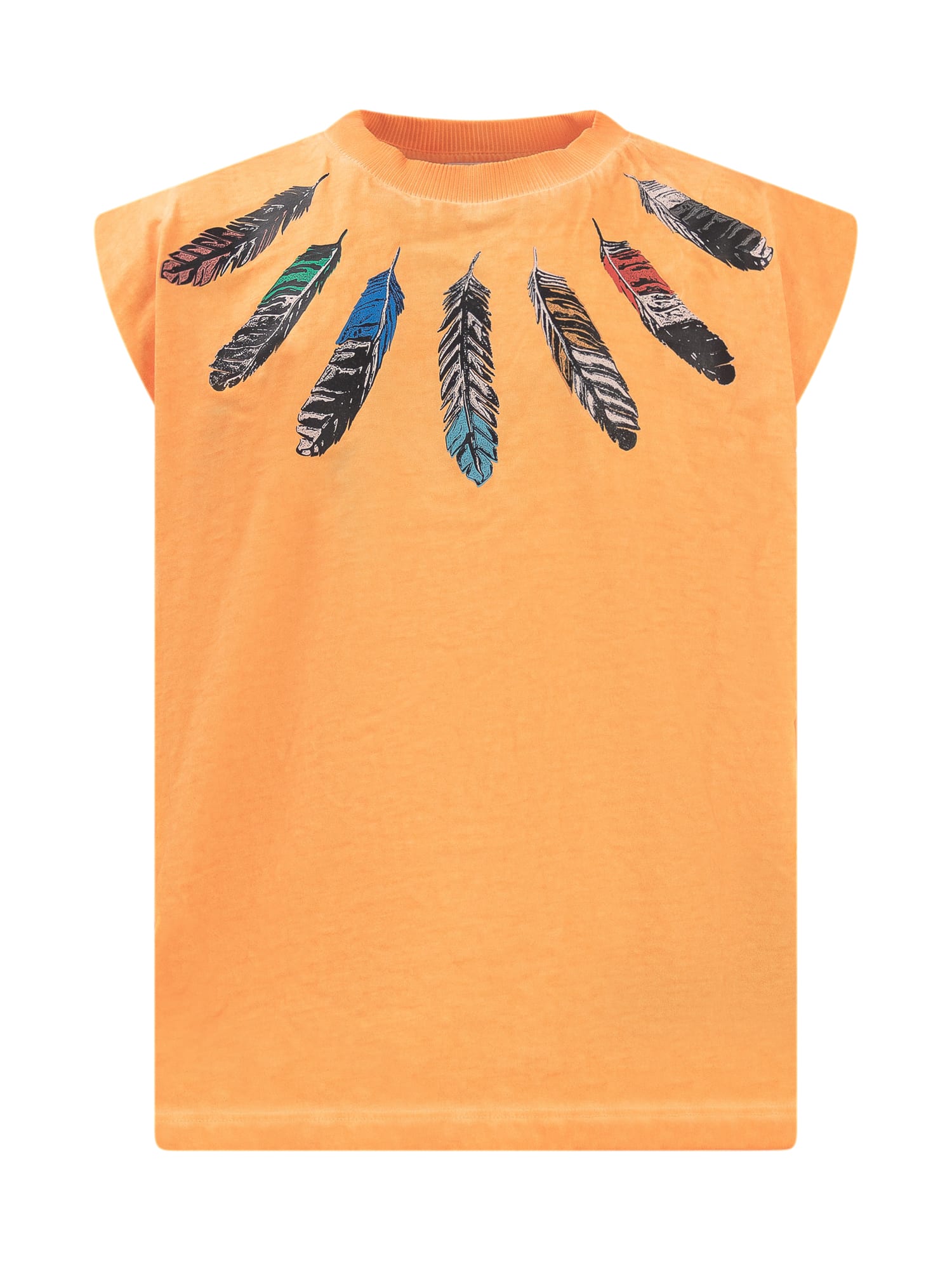 Marcelo Burlon County Of Milan Kids' Tank Top With Feathers In Orange Gre