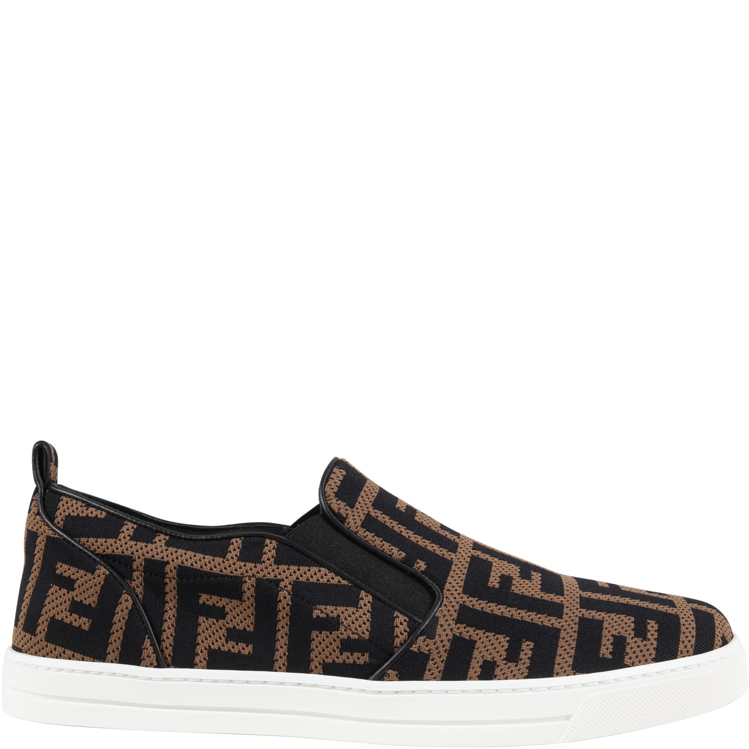 Fendi Brown Slip-ons For Kids With Double Ff