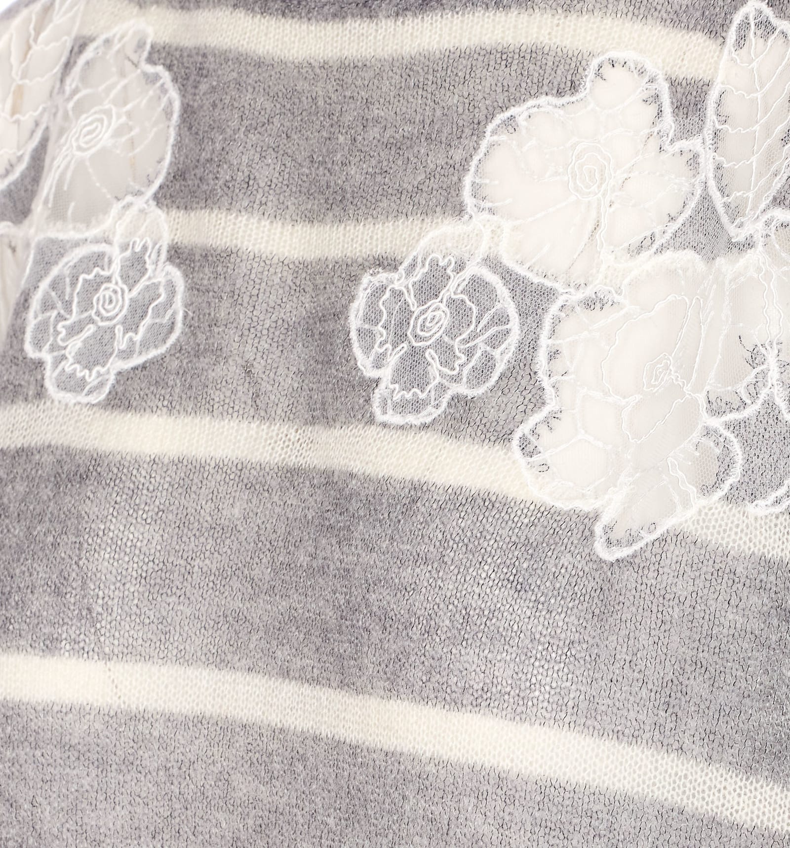 Twinset Grey Striped Sweater With Lace Floral Embellishment And Embroidered Detail In Gray
