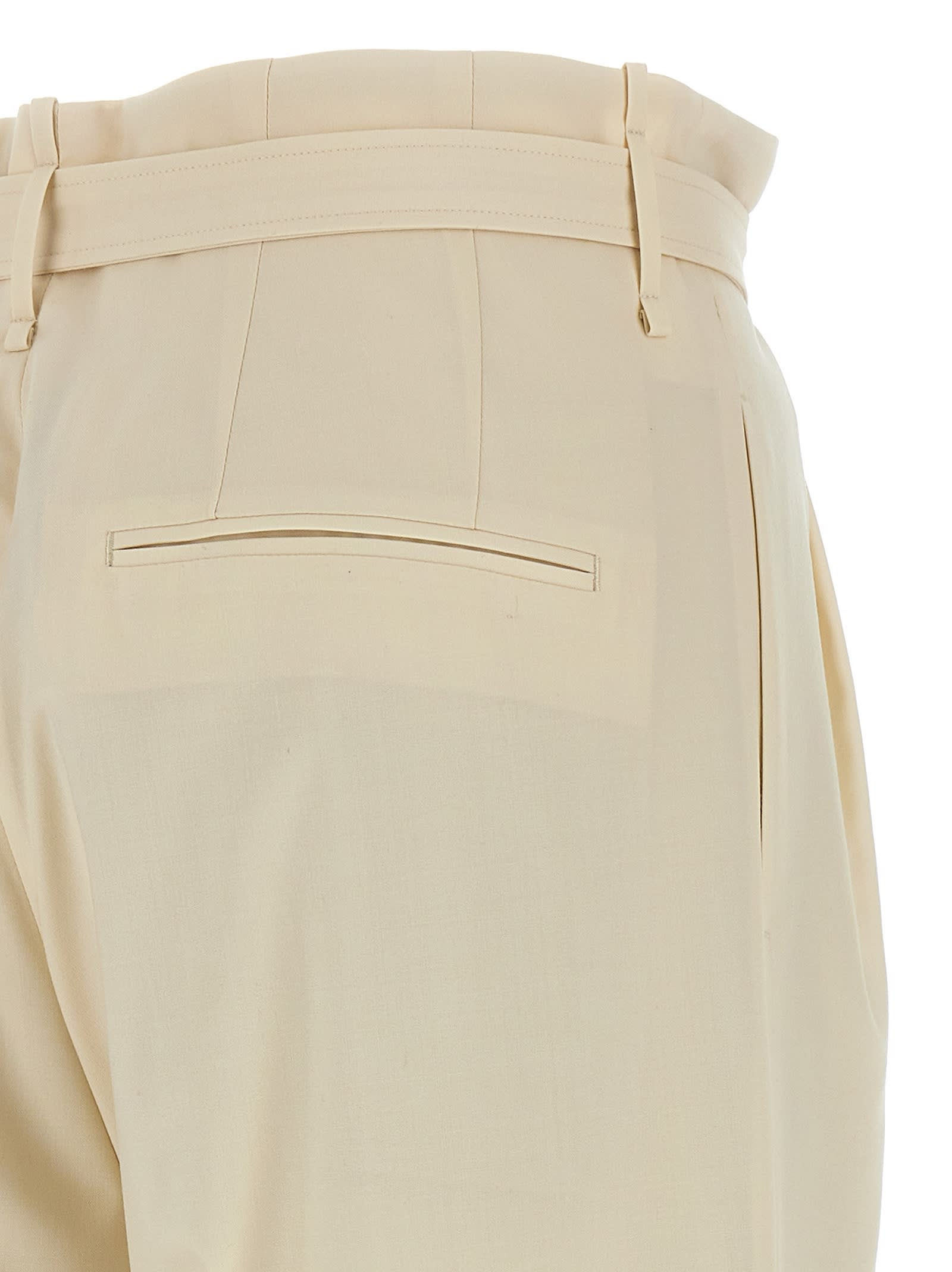 Auralee High Waist Wide Leg Pleated Trousers In Neutral