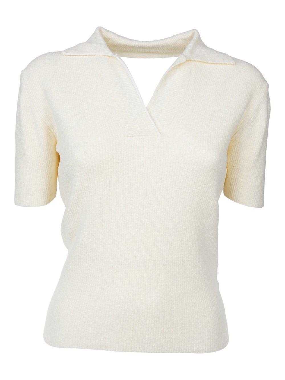 Shop Jacquemus Fluffy Long Sleeved Polo Top In White