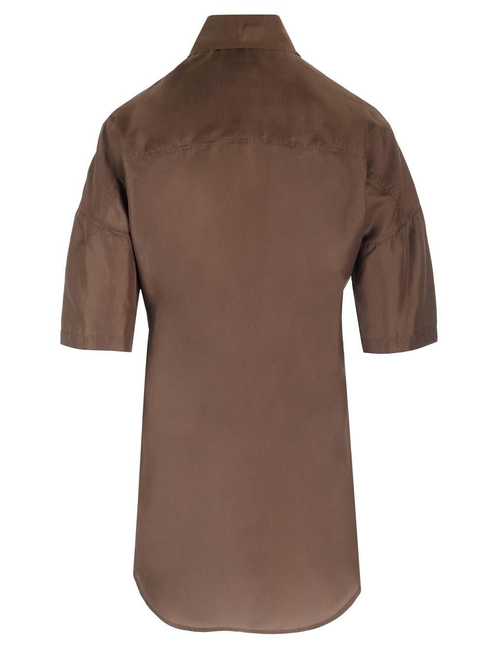 Shop Lemaire Pussy-bow Short-sleeved Top In Br501 Dark Tobacco