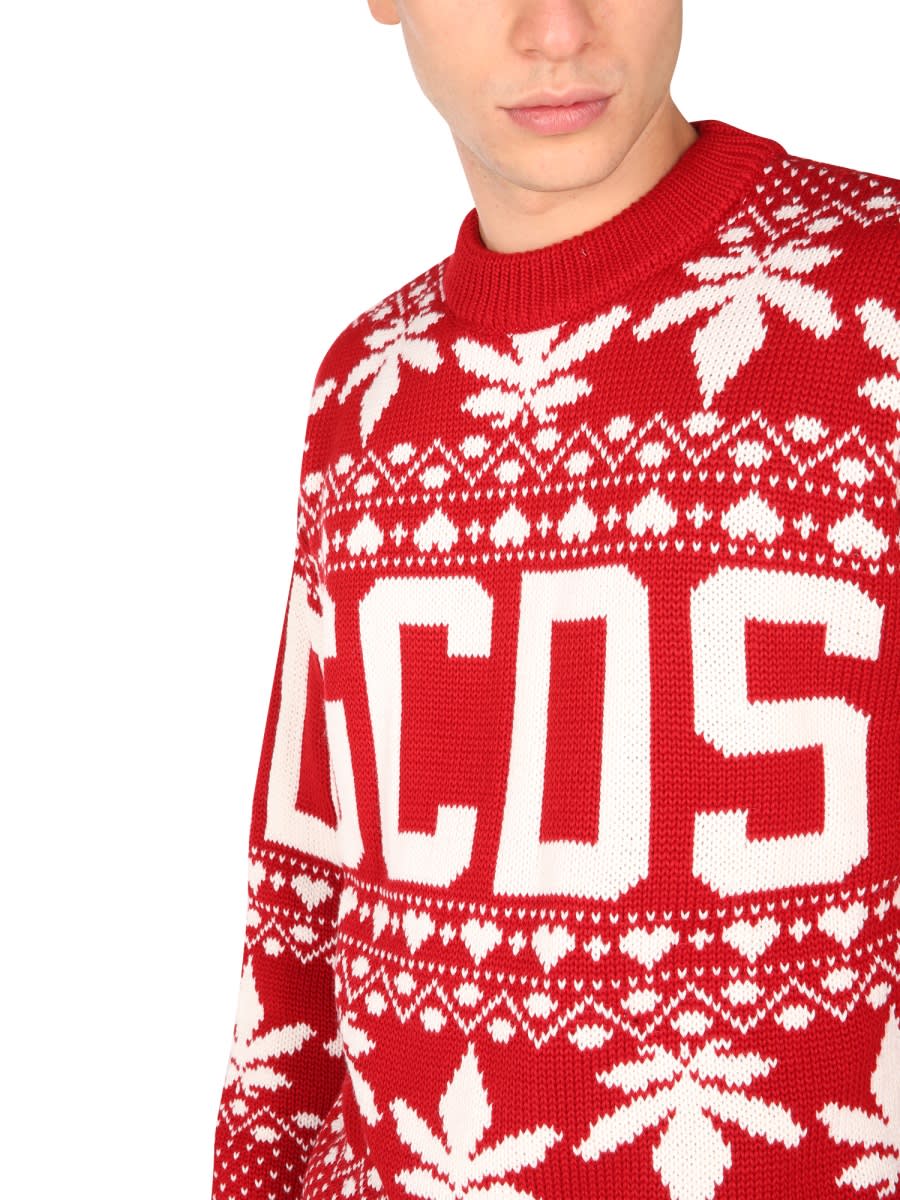 Shop Gcds Christmas Sweater With Logo In Red