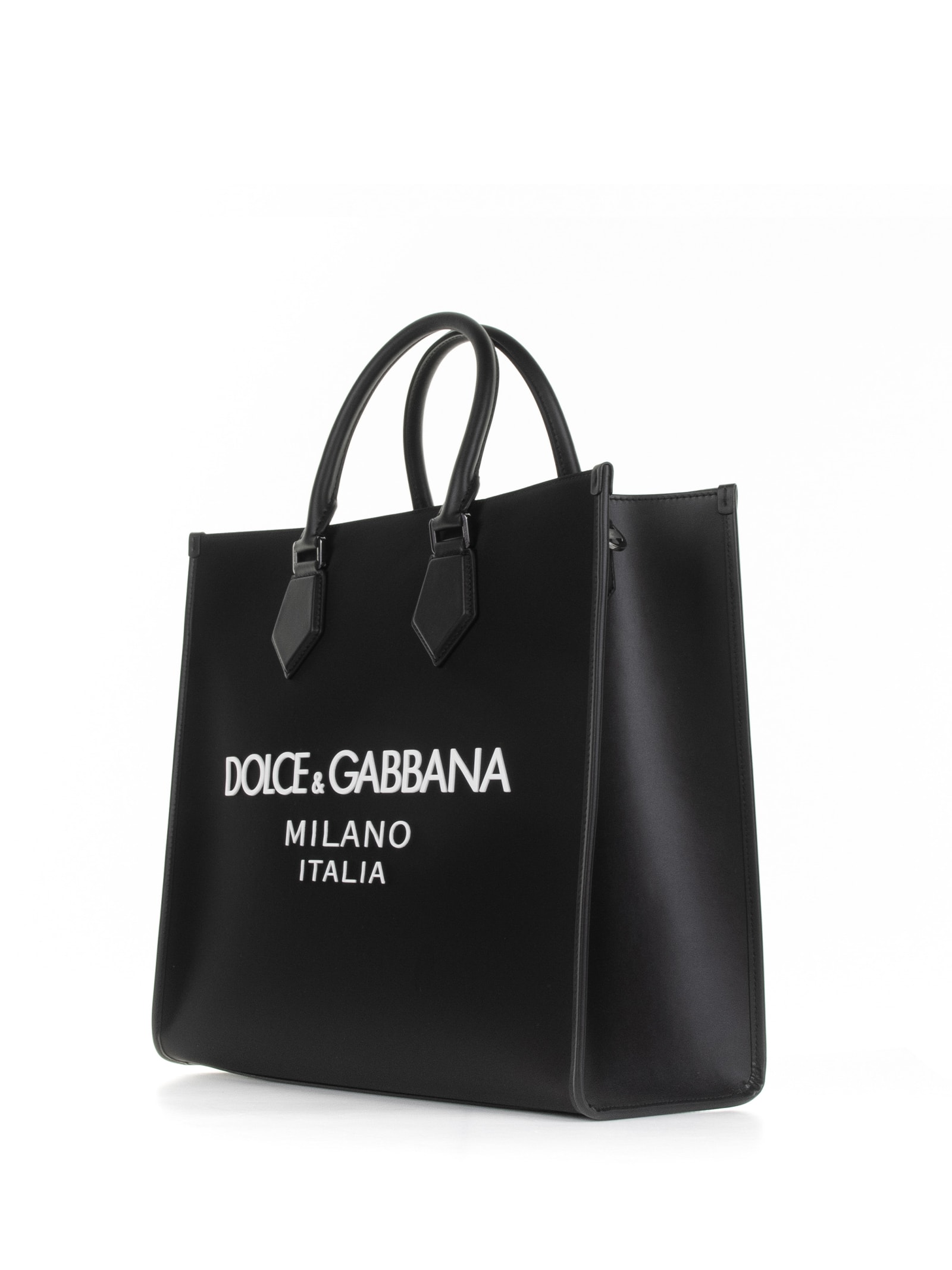 Shop Dolce & Gabbana Large Shopping Bag With Rubberized Logo In Nero