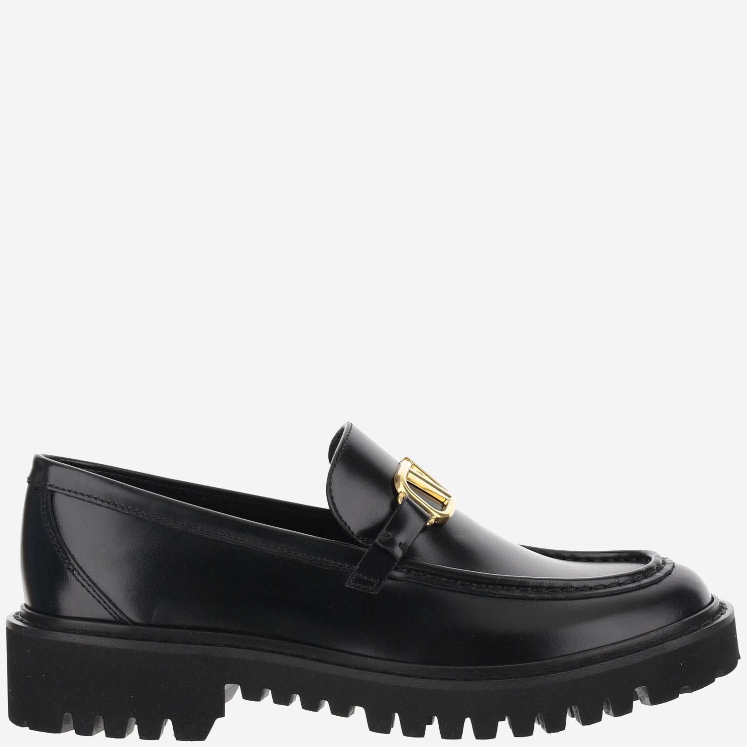 Valentino Garavani Vlogo Signature Calfskin Loafers In Black