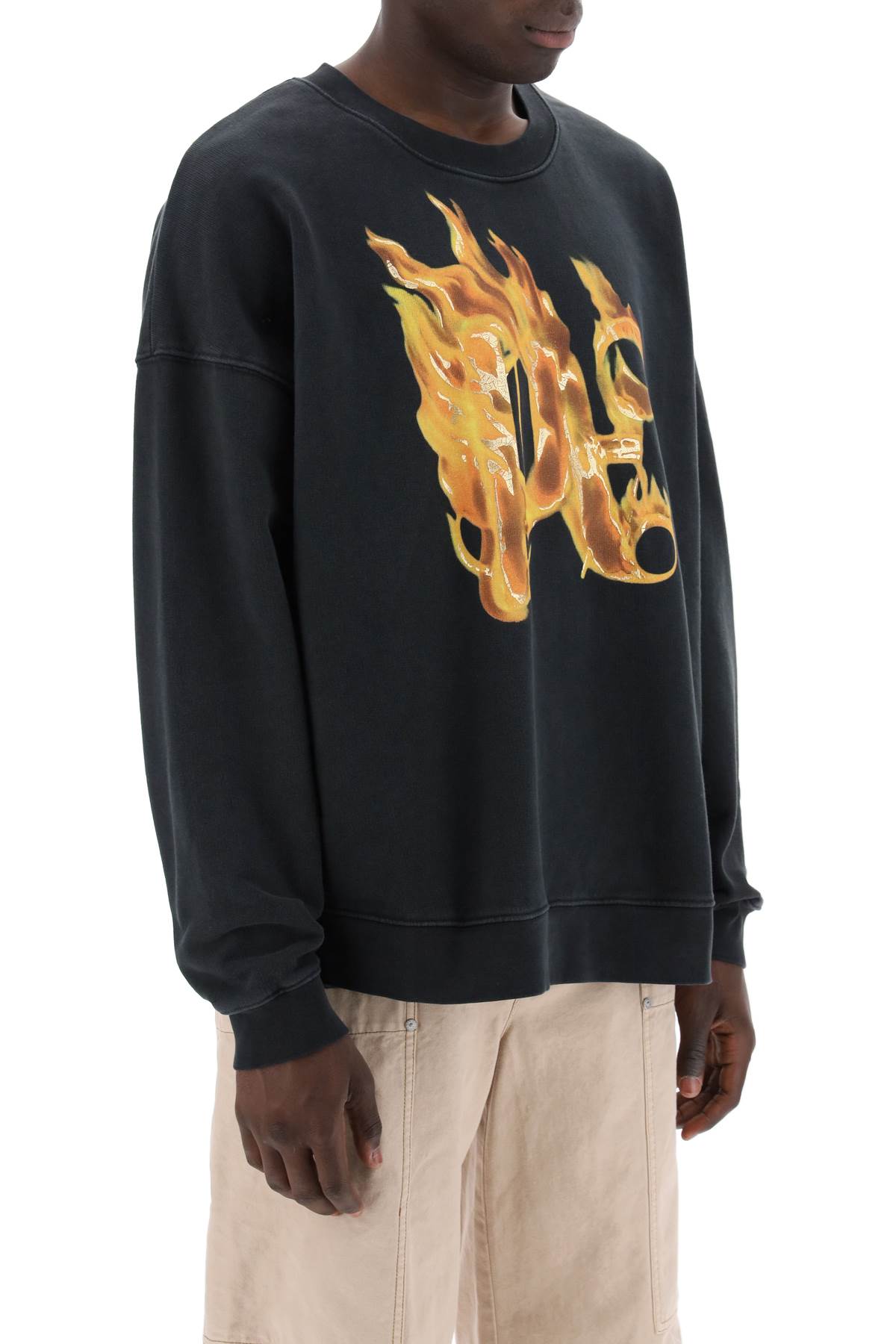 Shop Palm Angels Burning Monogram Crewneck In Black Gold (black)