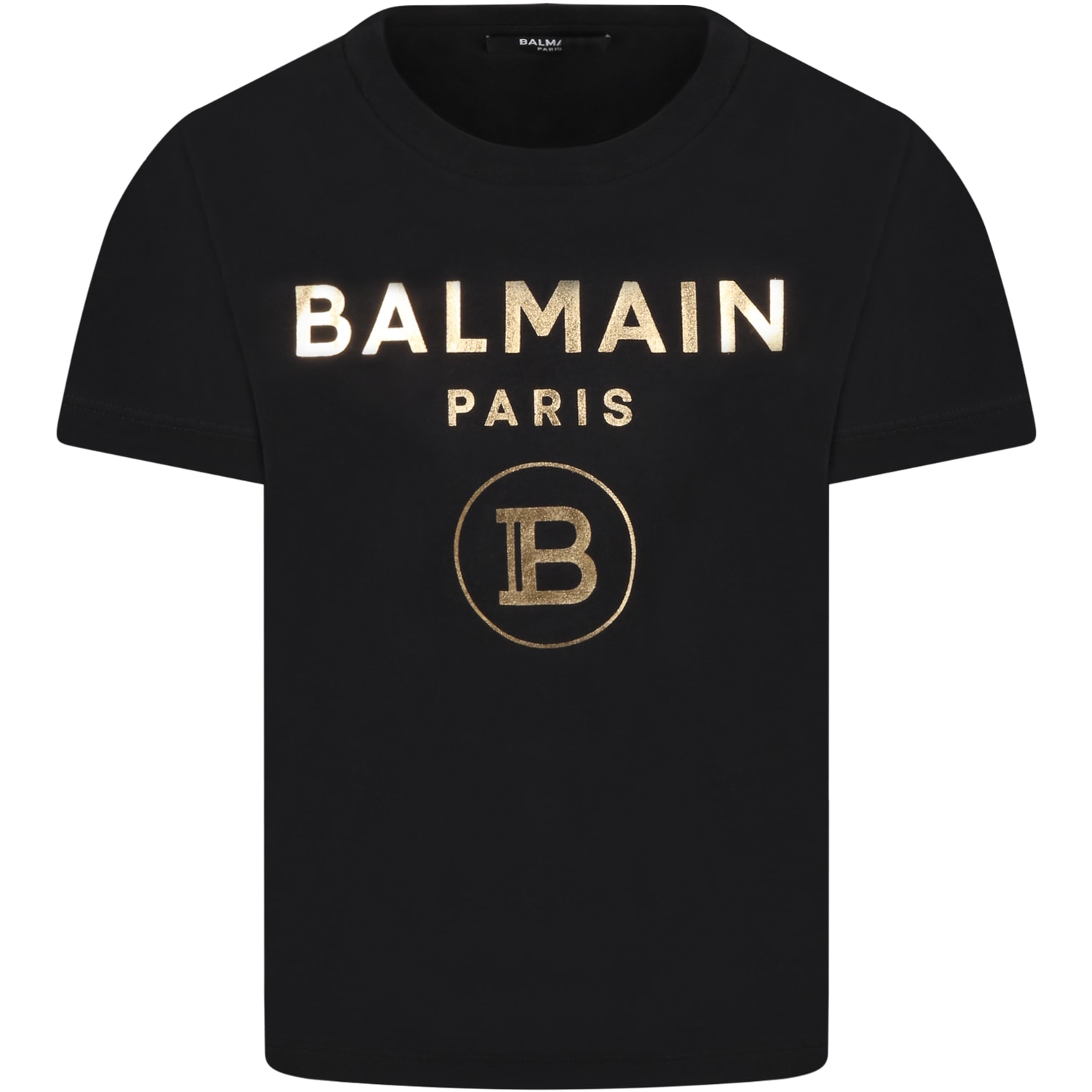 Balmain Black T-shirt For Kids With Gold Logos
