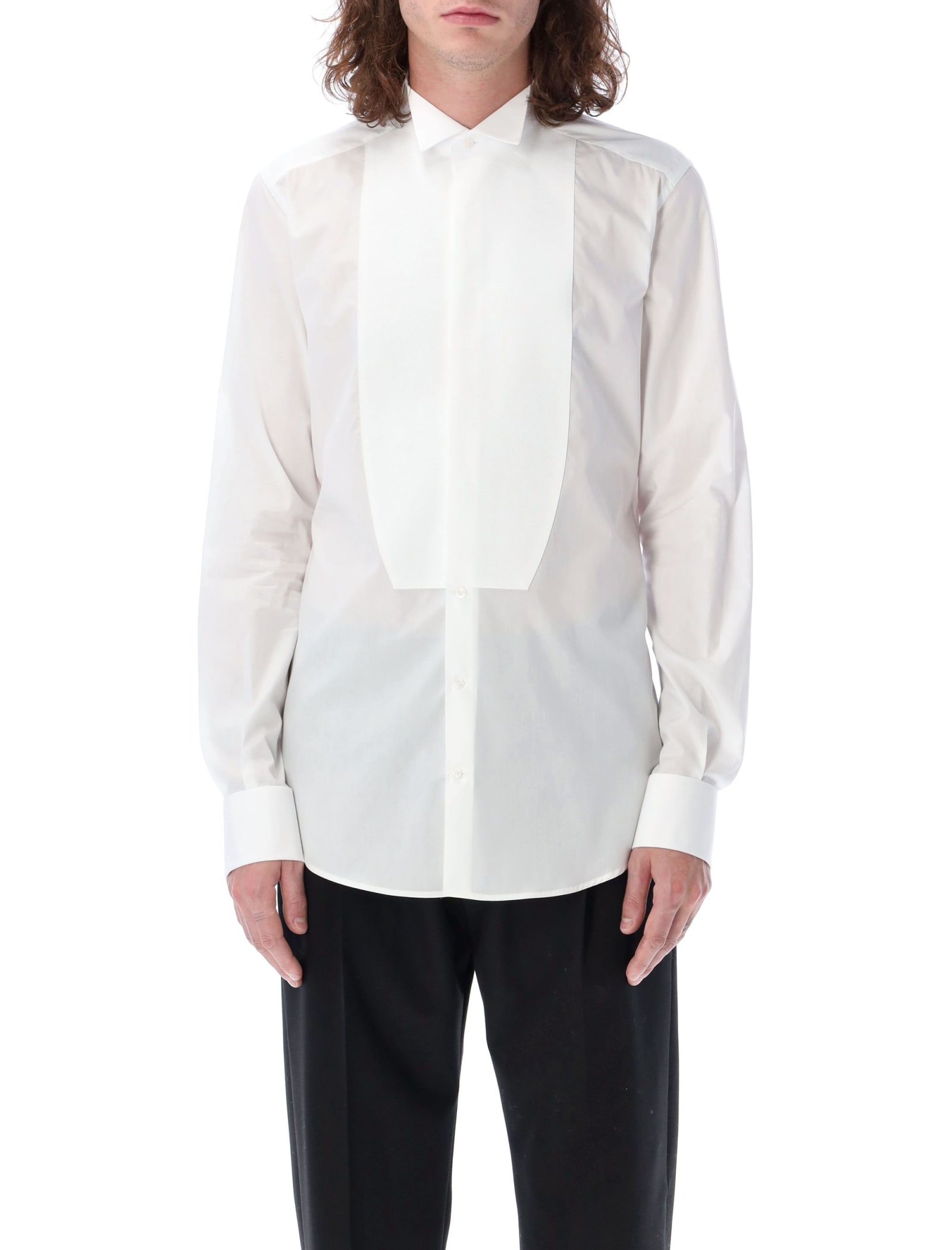 Shop Dolce & Gabbana Gold-fit Tuxedo Shirt In Bianco Ottico