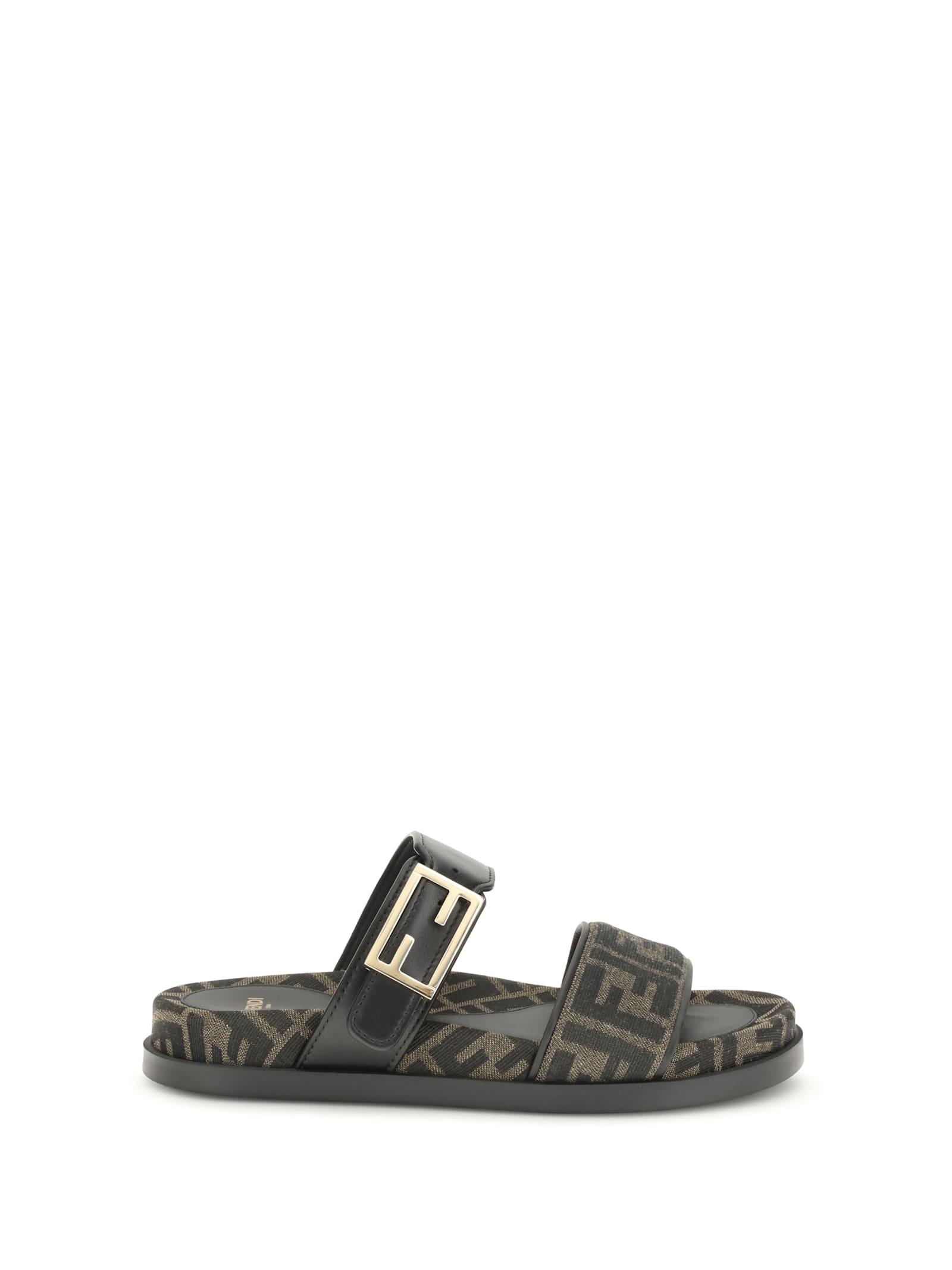 Fendi Leather Sandals With Double Strap And Buckle In Gray