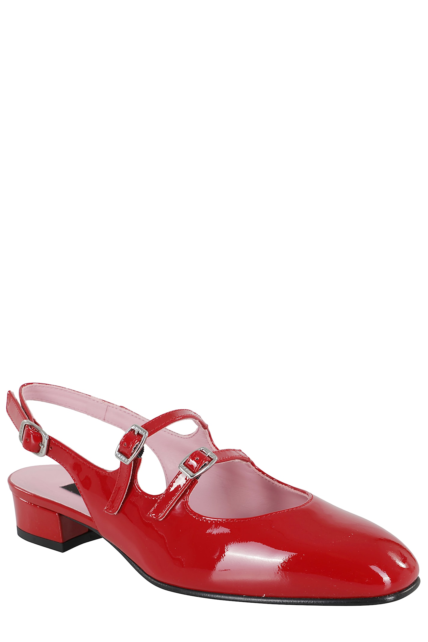 Carel Glossy Leather Slingback Sandals With Low Heel In Red