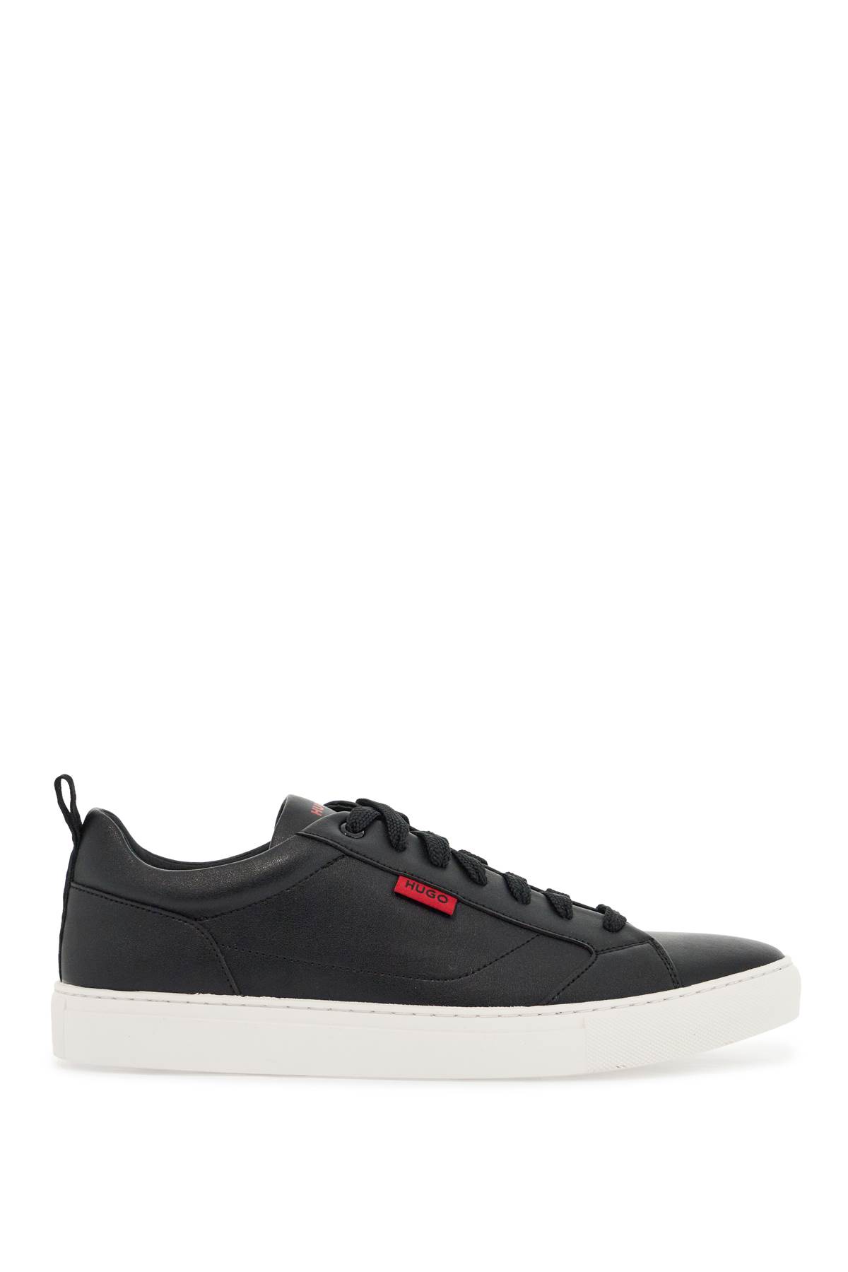 Mens Minimalist Black Sneakers With Rubber Sole And Red Logo