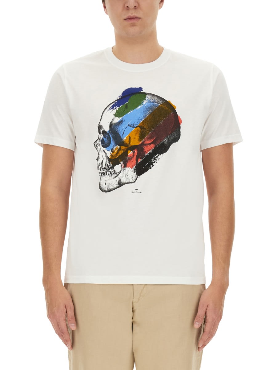 Shop Ps By Paul Smith Skull Stripe Print T-shirt In White