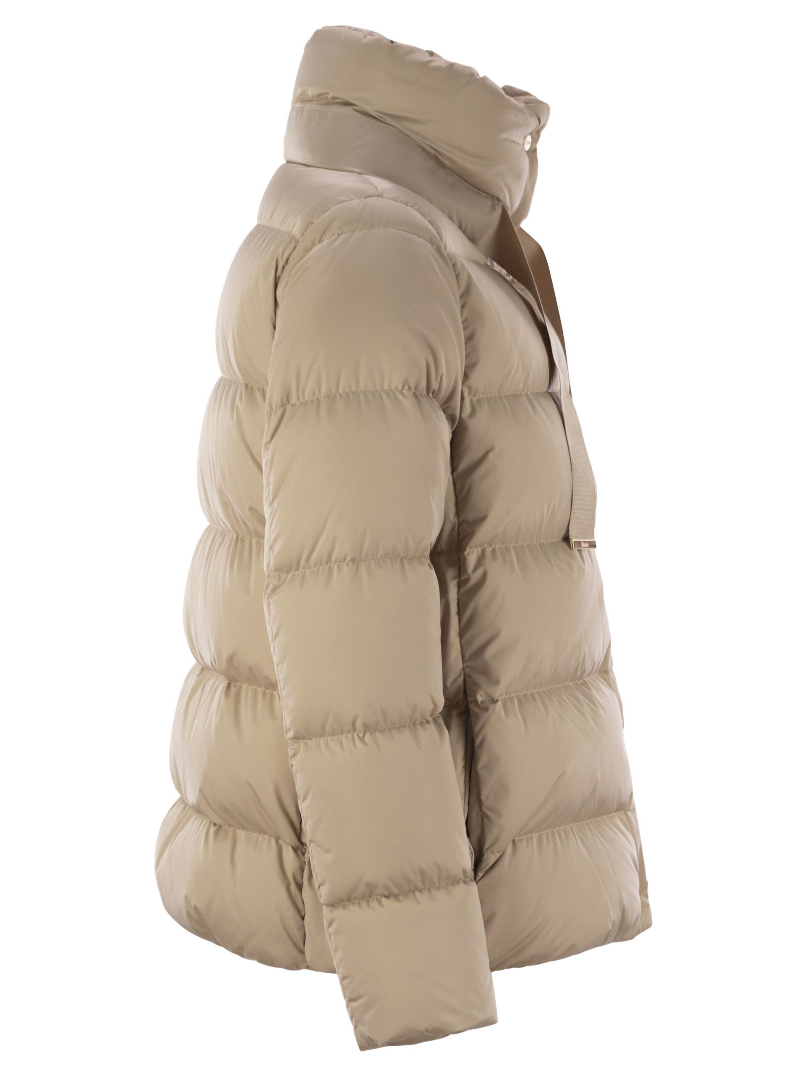 Shop Herno Down Jacket With Ring Collar In Sand