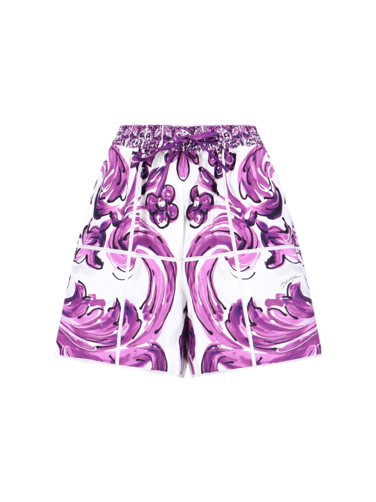Dolce & Gabbana Graphic Print Drawstring Waist Shorts In Purple