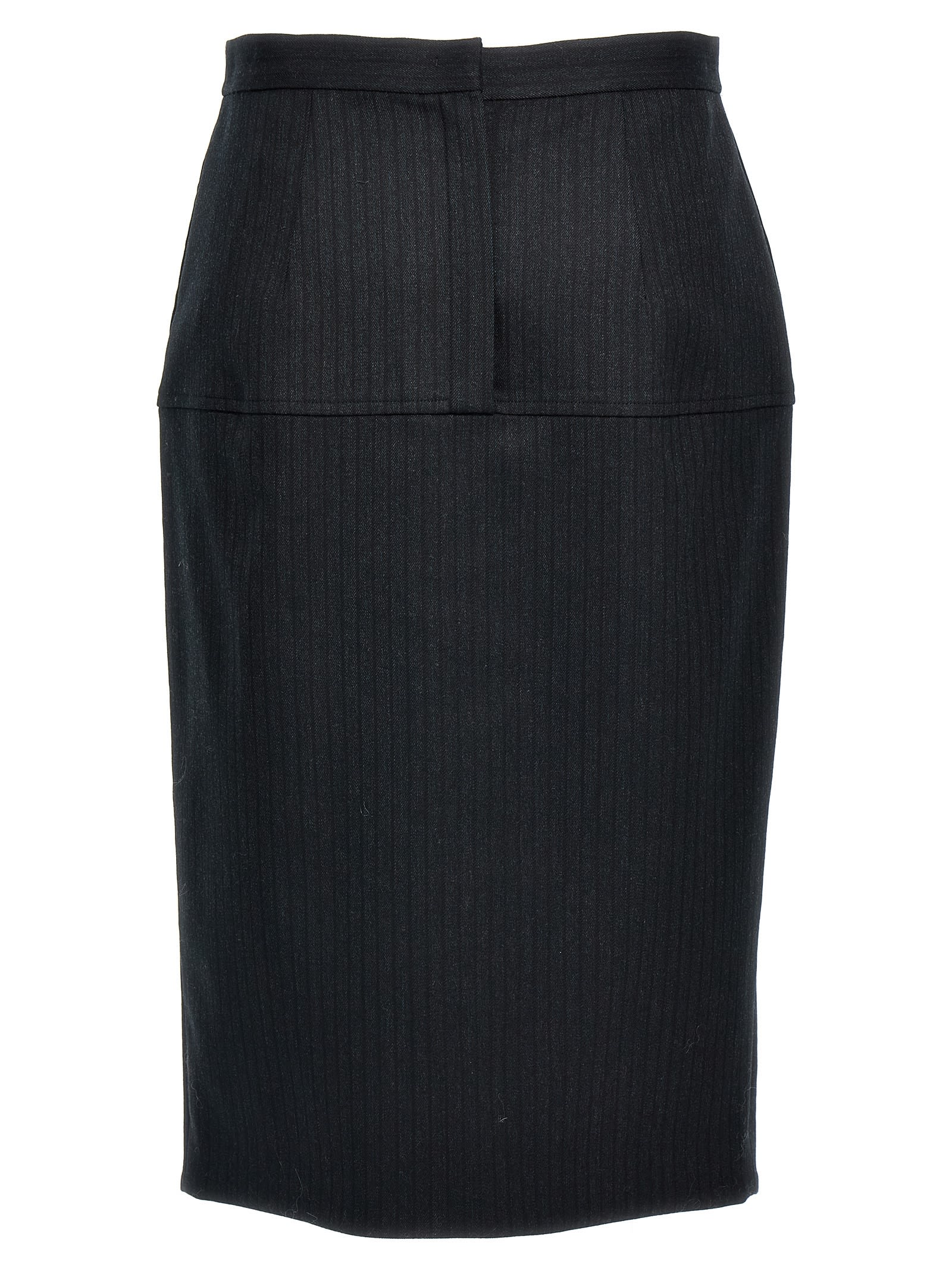 Shop Fendi Pinstriped Wool Skirt In Gray
