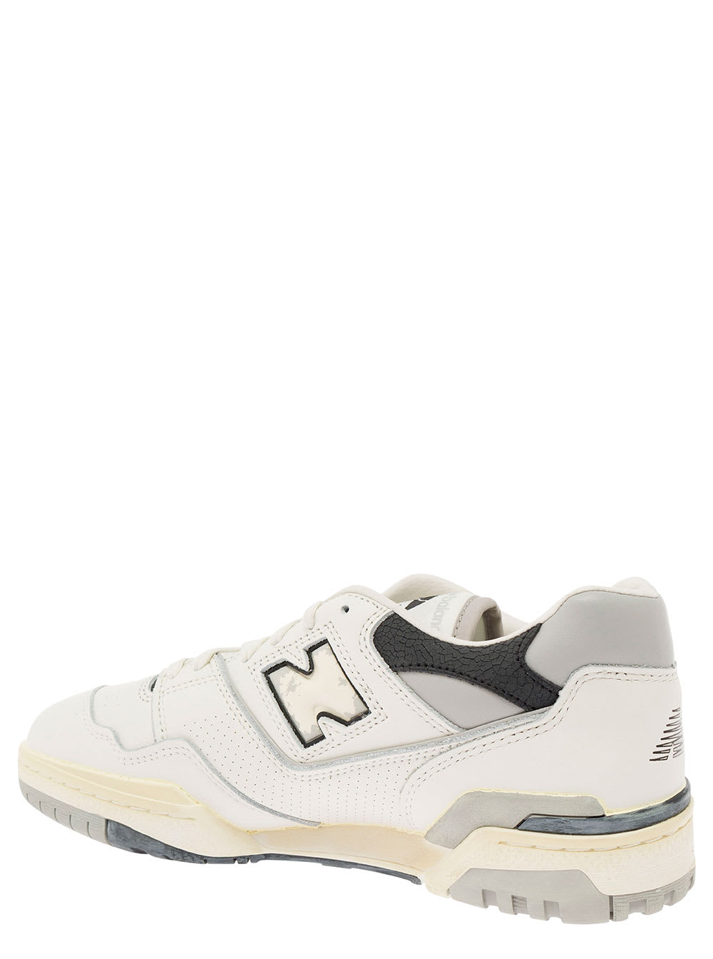 Shop New Balance 550 White And Grey Low Top Sneakers With Logo And Contrasting Details In Leather Man