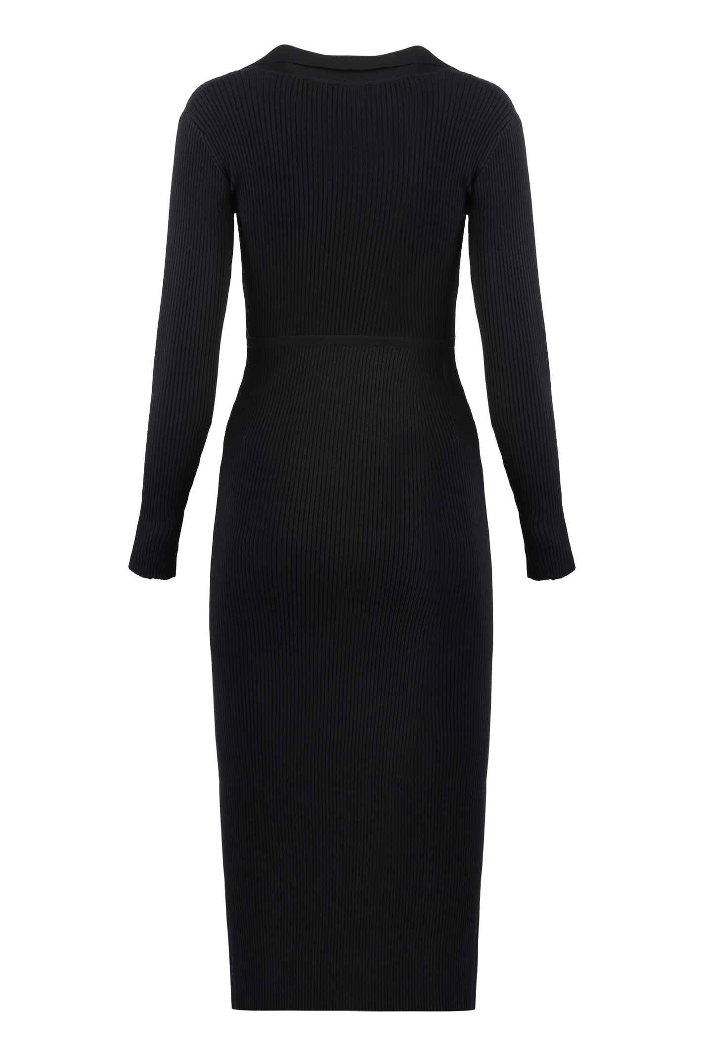 Shop Pinko Limpidezza Ribbed Knit Midi Dress In Nero Limousine