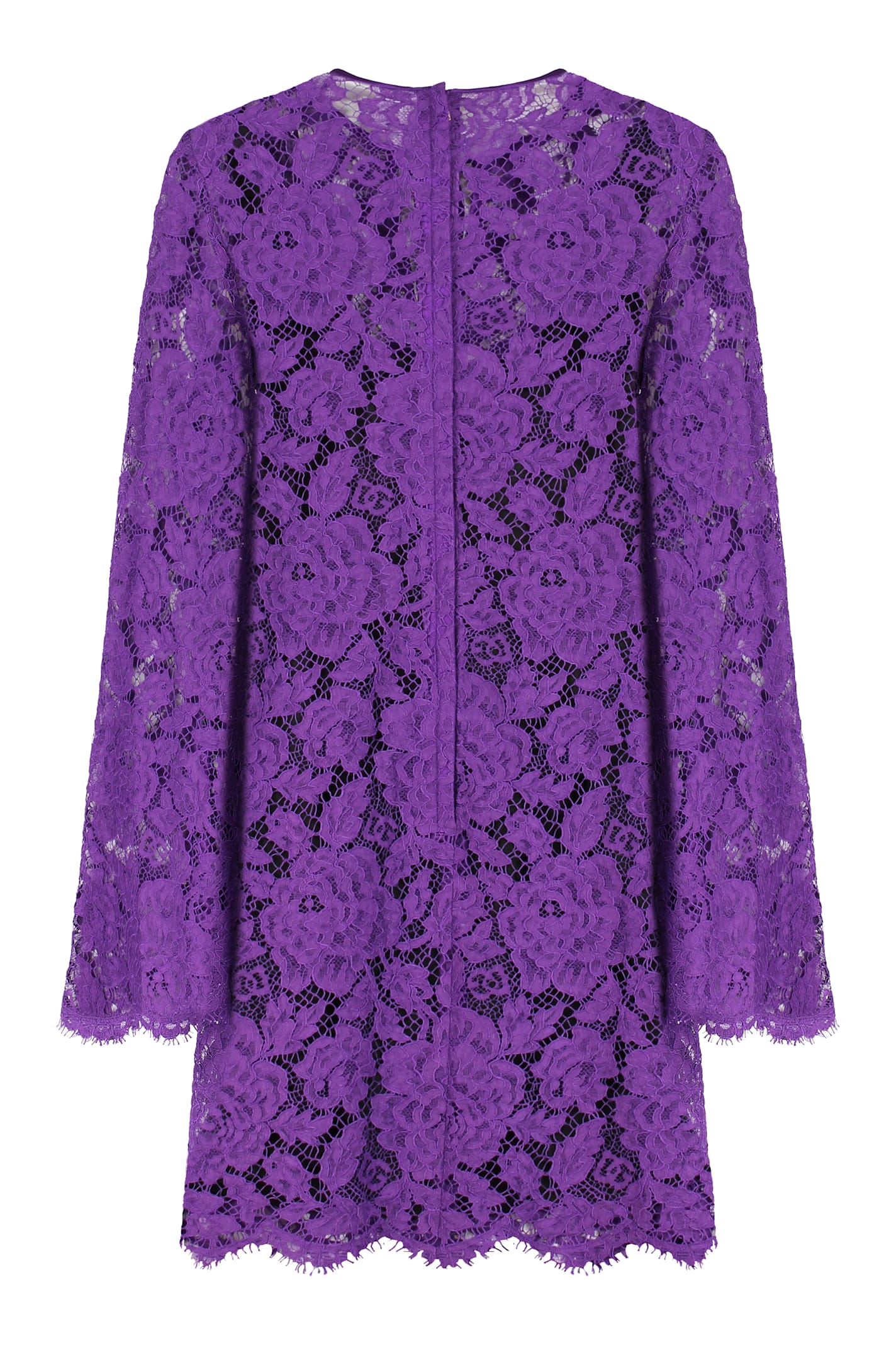 Dolce & Gabbana Lace-pattern Bell-sleeve Dress In Purple
