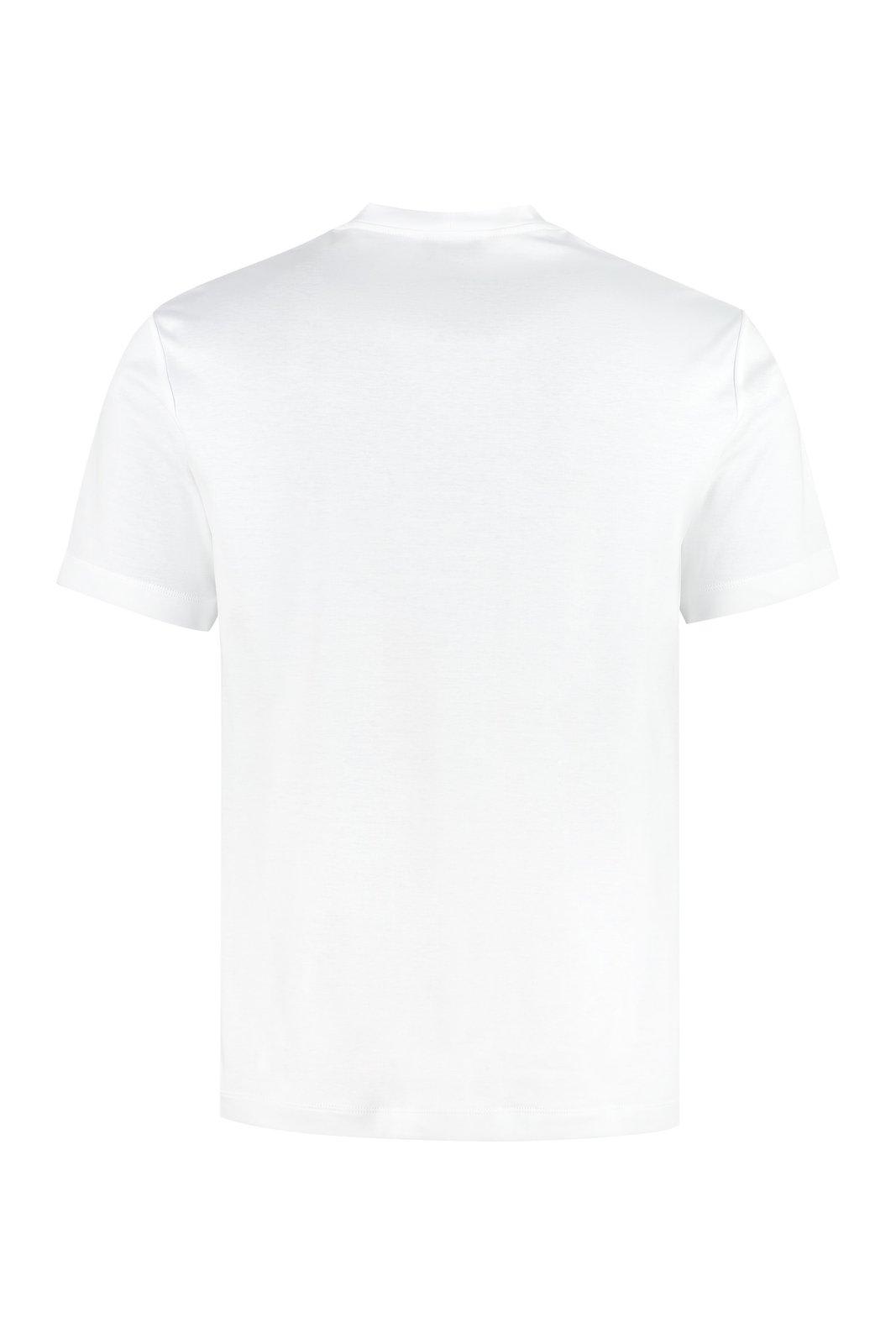 Shop Giorgio Armani Logo Embroidered Crewneck T-shirt In Bianco