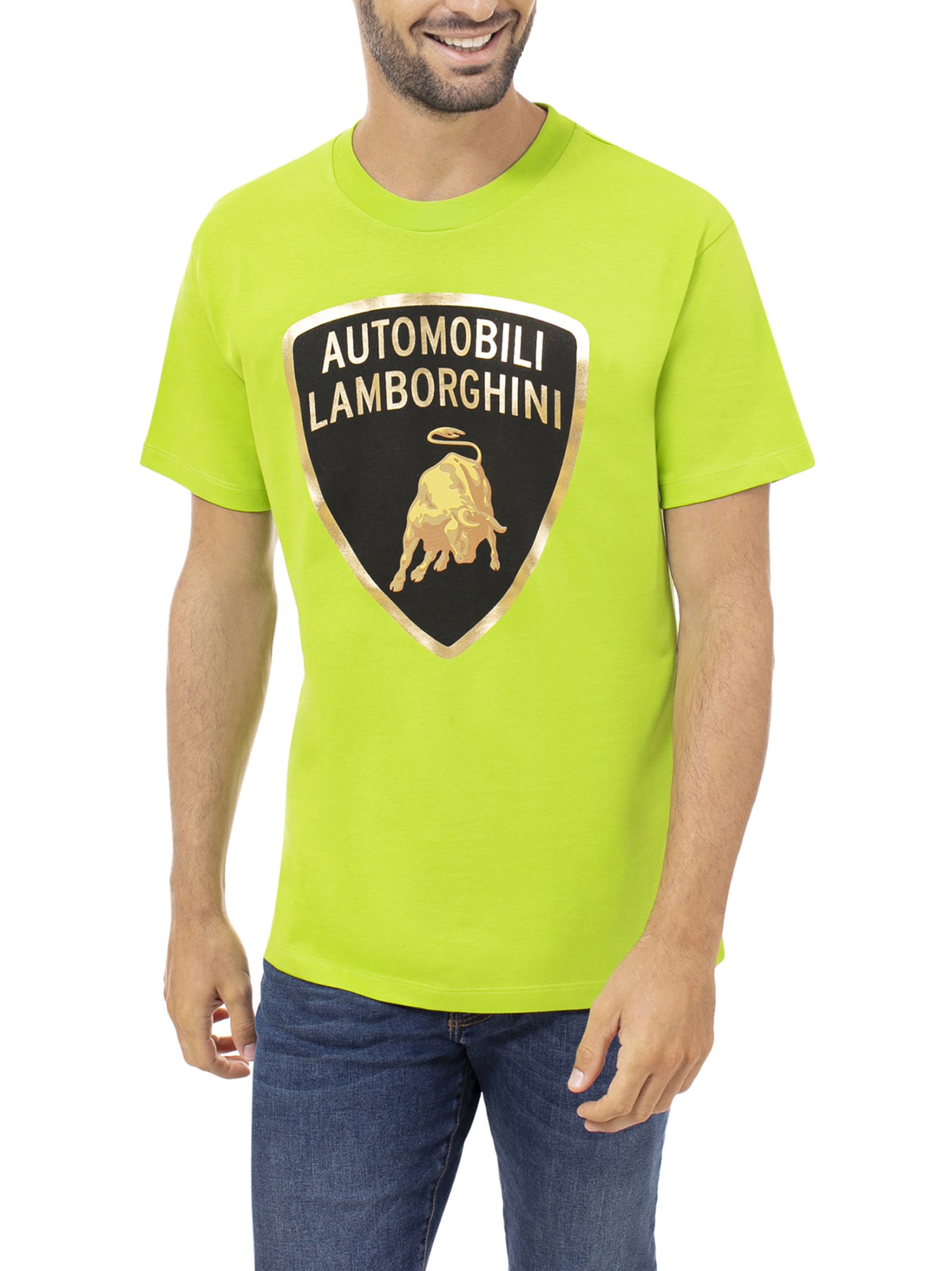 Automobili Lamborghini Loose Fit Scandal Green T-shirt With Large Shield