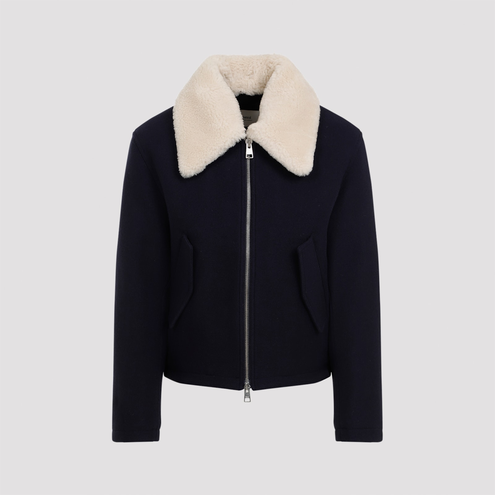 Shop Ami Alexandre Mattiussi Wool Short Jacket In Navy Blue