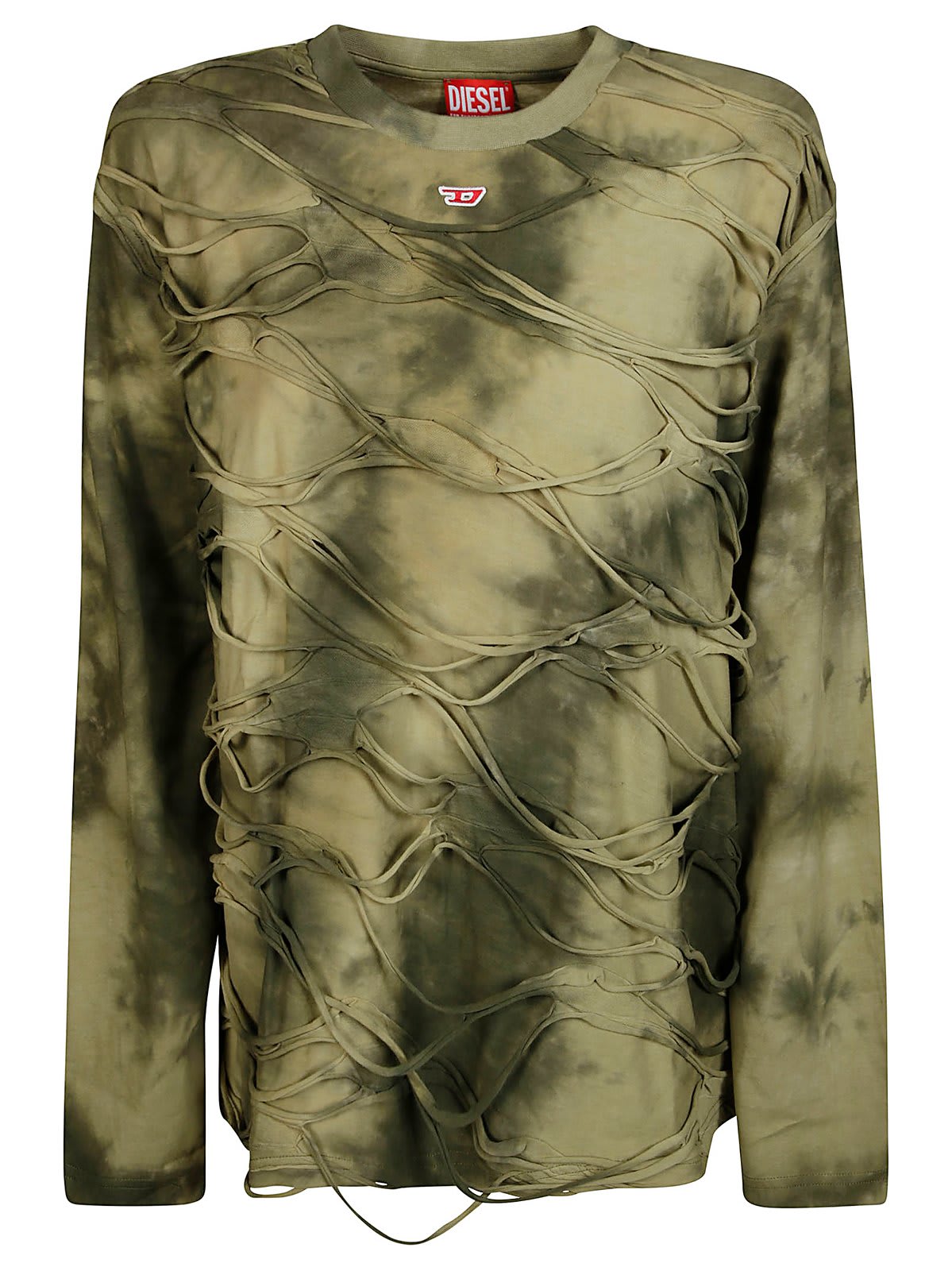 Shop Diesel T-cranet-ls Tie-dyed T-shirt In Militare