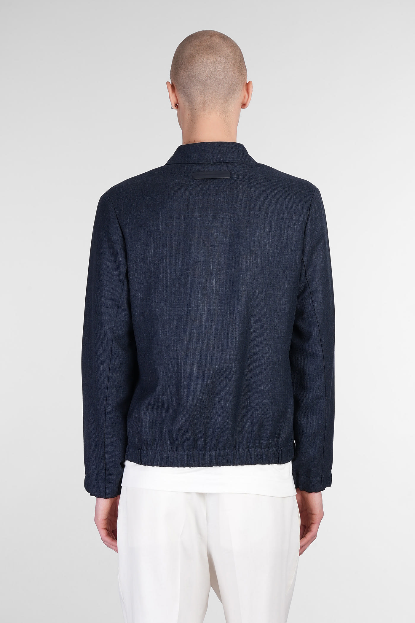 Zegna Casual Jacket In Blue Linen