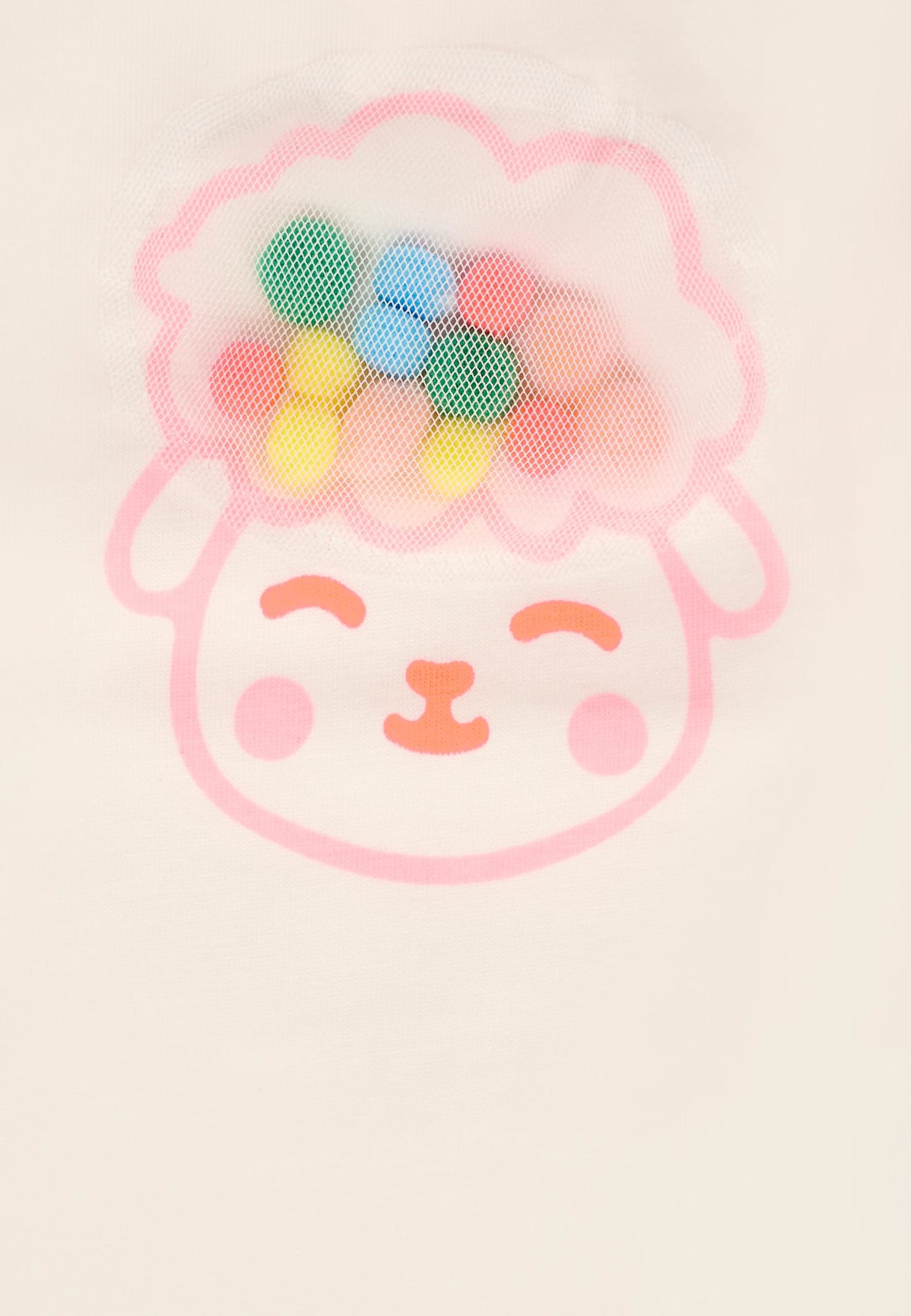 Billieblush Ivory T-shirt For Baby Girl With Sheep In Pink