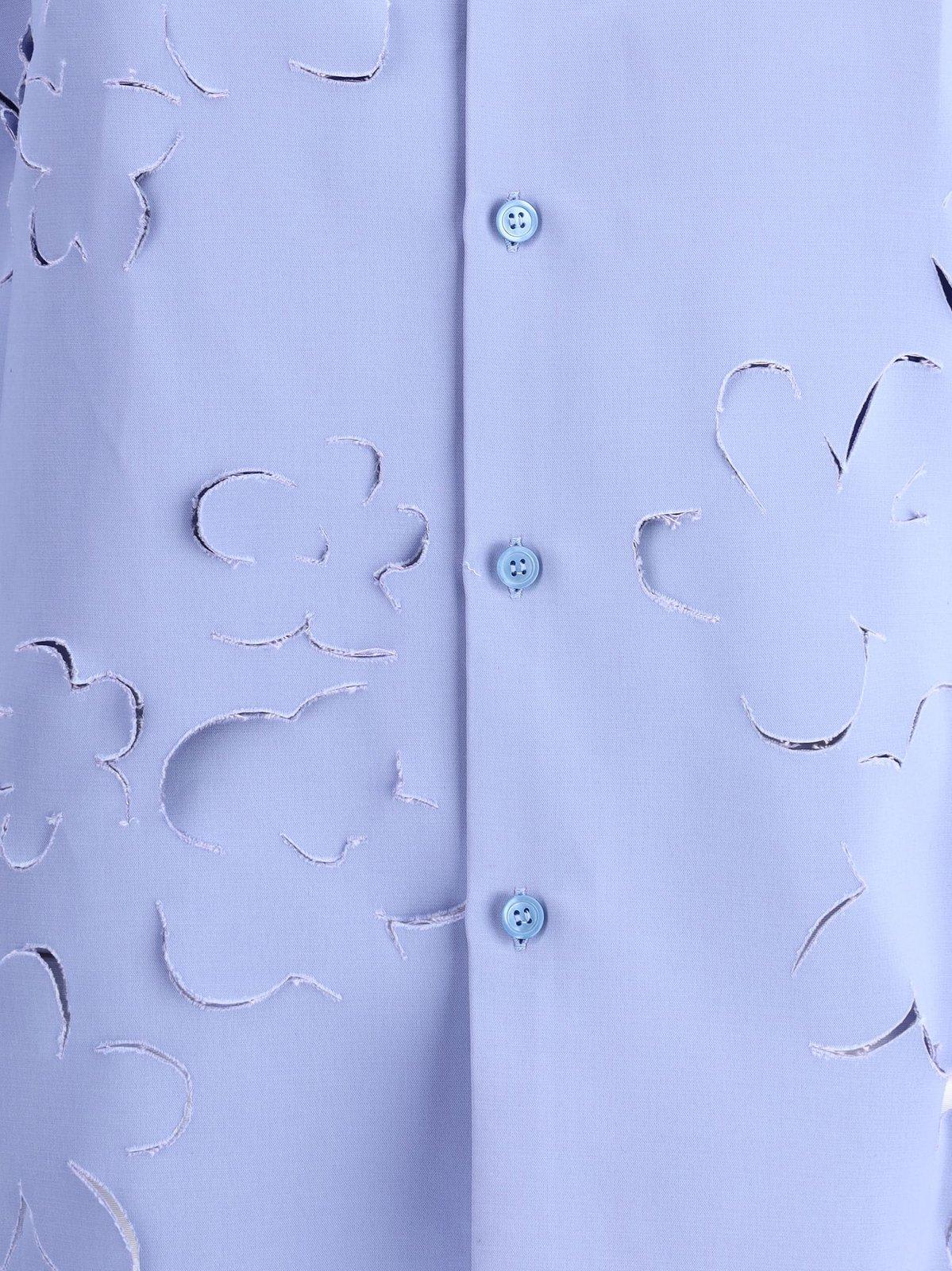Marni Flower Cut-out Collar Shirt In Blue Lilac
